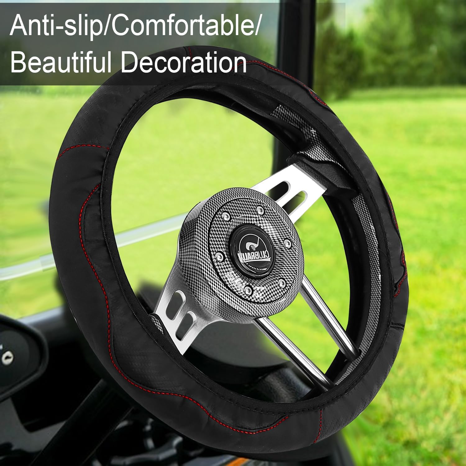 Funda universal para volante de carrito de golf, funda de cuero antideslizante de 15 pulgadas para auto club, Yahama, EZGO (negro)