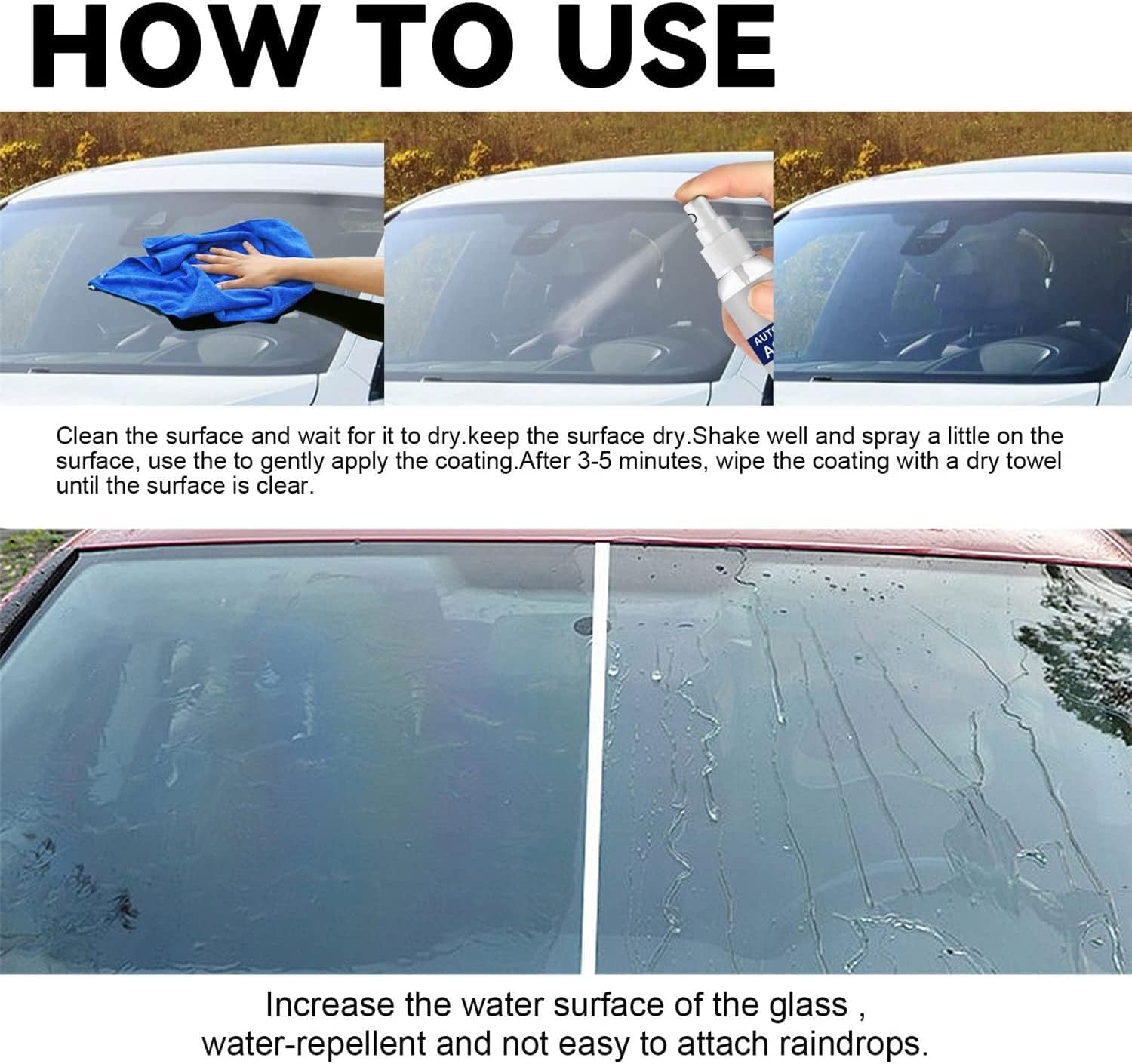 Agente de revestimiento impermeable de vidrio para automóvil, antiempañamiento, resistente a la lluvia, limpia y restaura el brillo del vehículo,
