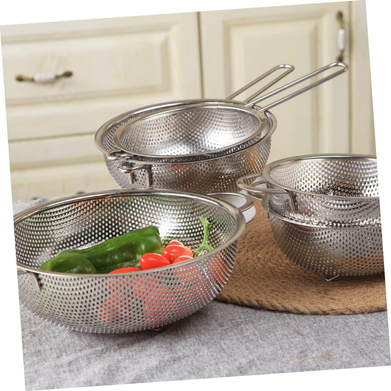 Colador de malla cesta colador cesta papas fritas titular omatome colador tazón frita cesta titular colador de alimentos colador pasta colador cesta