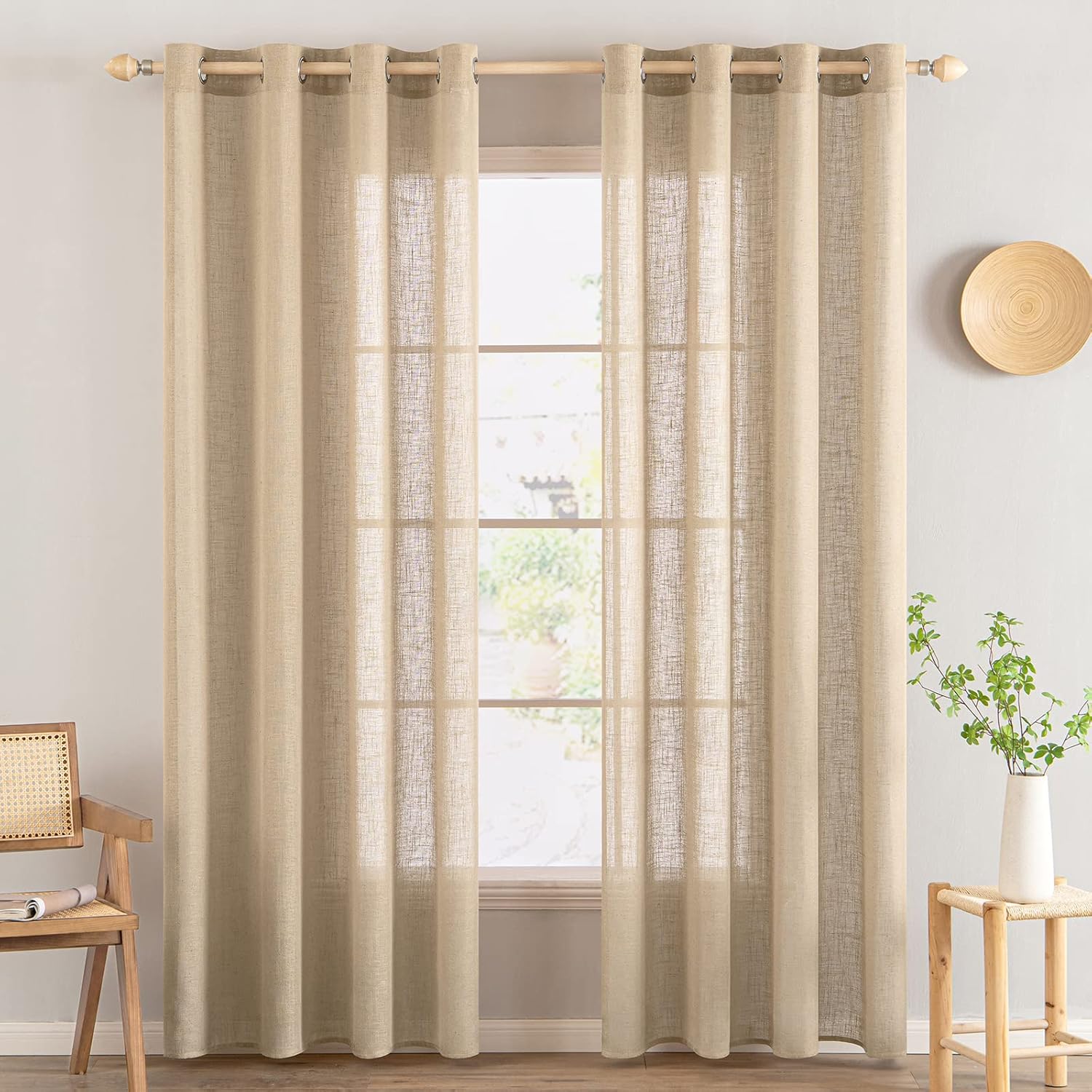 MIULEE Cortinas de lino beige tostado de 84 pulgadas de largo, 2 paneles para dormitorio, sala de estar, cortinas de ventana con textura de lino