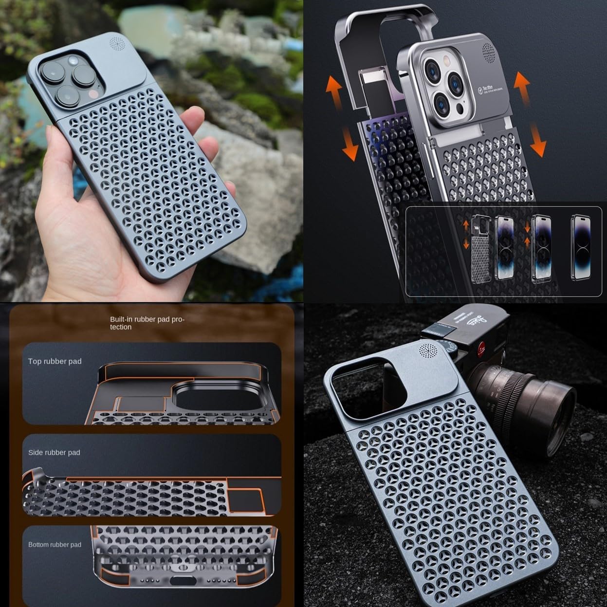 SLAKOP Funda de metal compatible con iPhone 15 ProPro Max aleación de aluminio de aviación ultrafina, sin marco, delgada, ligera, disipación de