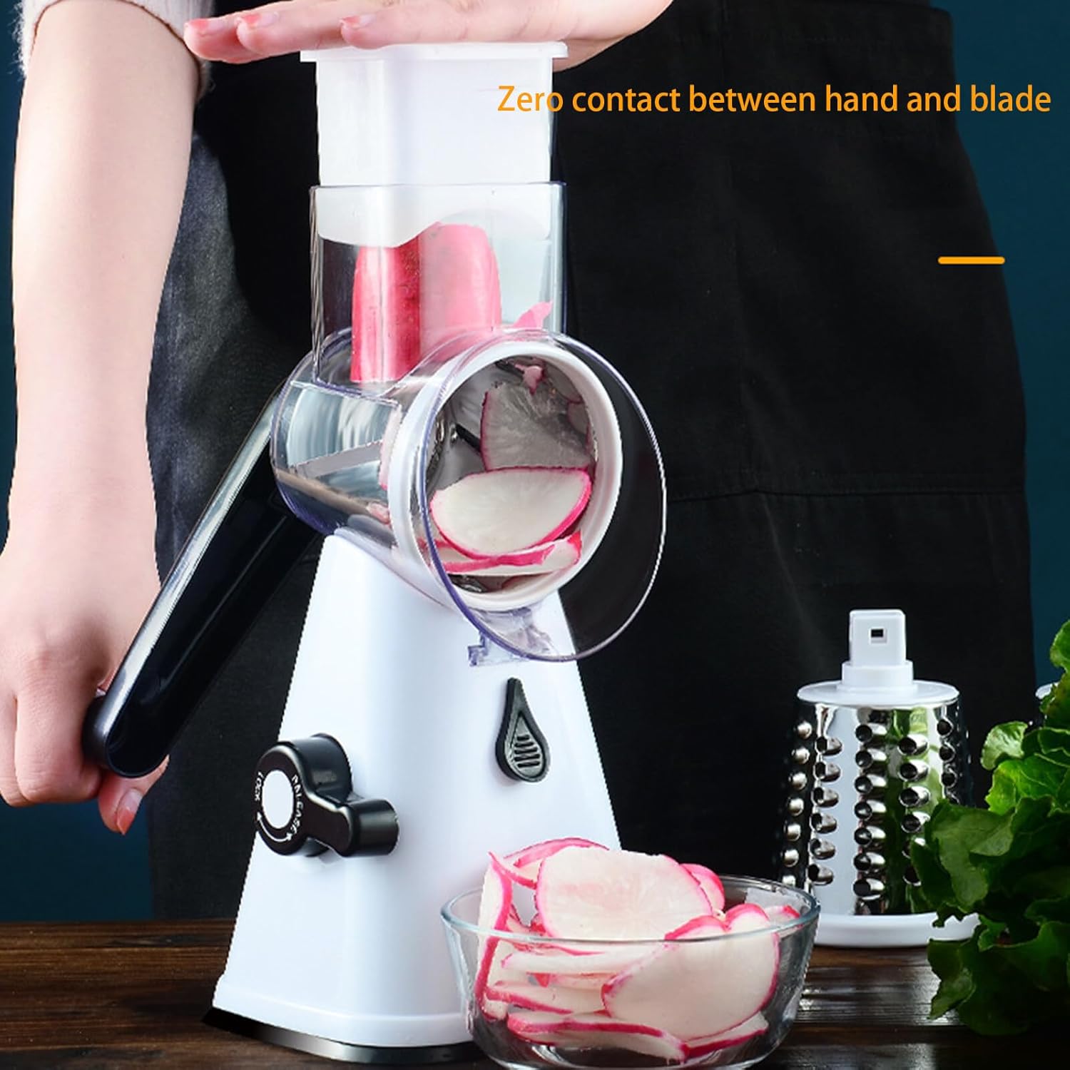 Camidy Rallador de queso giratorio de mano – 3 cuchillas de tambor intercambiables de acero inoxidable manual redondo cortador de verduras molinillo