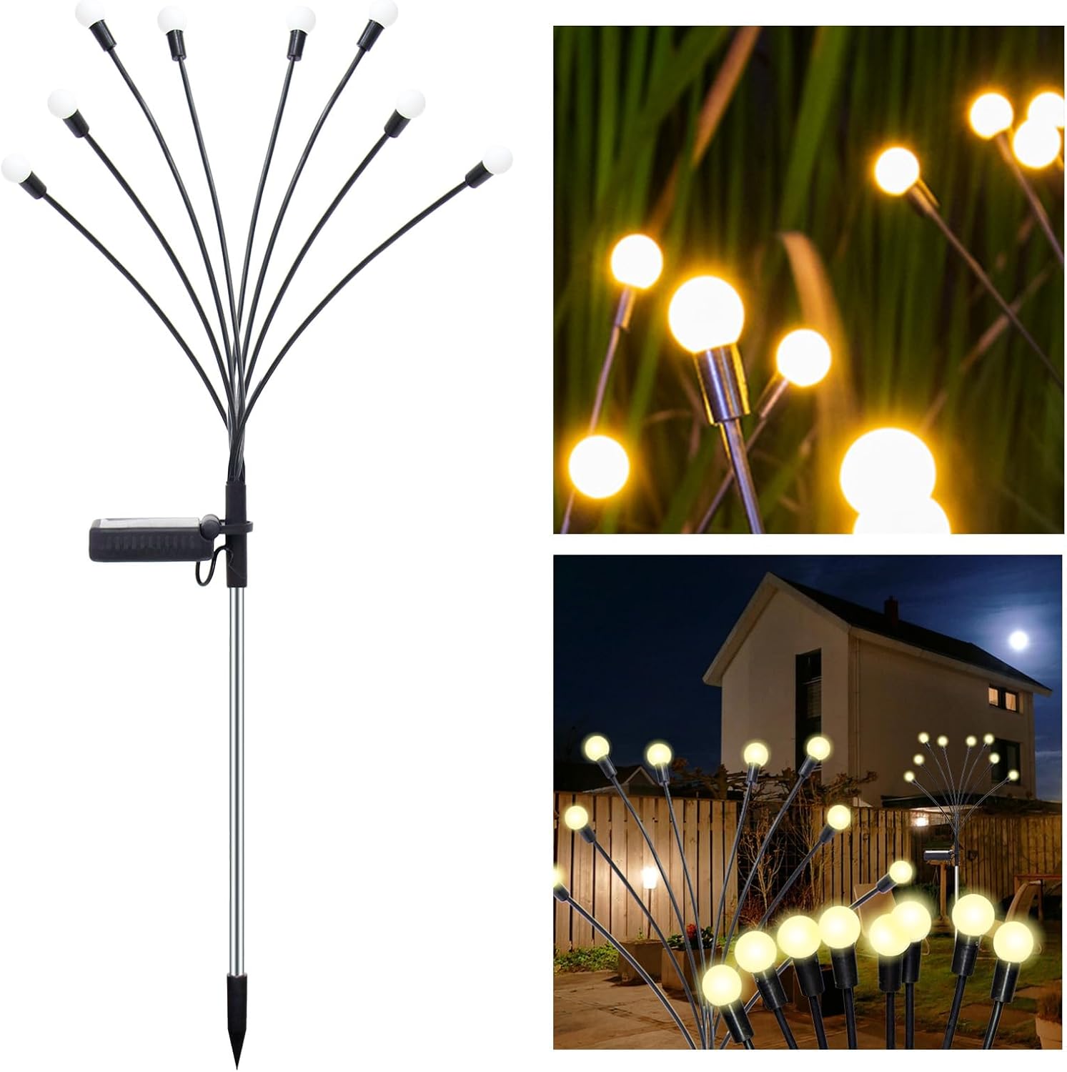 Paquete de 2 luces solares de jardín, nuevas luces de luciérnaga mejoradas, danza con viento, energía solar al aire libre, luces de Navidad al aire