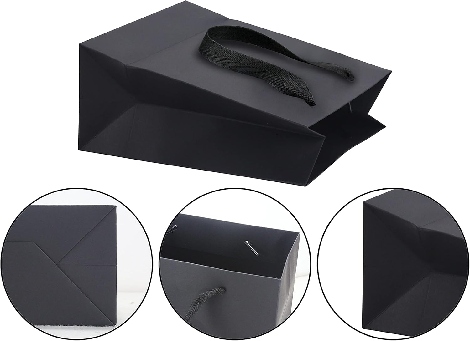 HUAPRINT Bolsas de papel negro, bolsas de regalo, bolsas de compras con asas de cinta, 30 paquetes de 7 x 4 x 9 pulgadas, bolsas de regalo para
