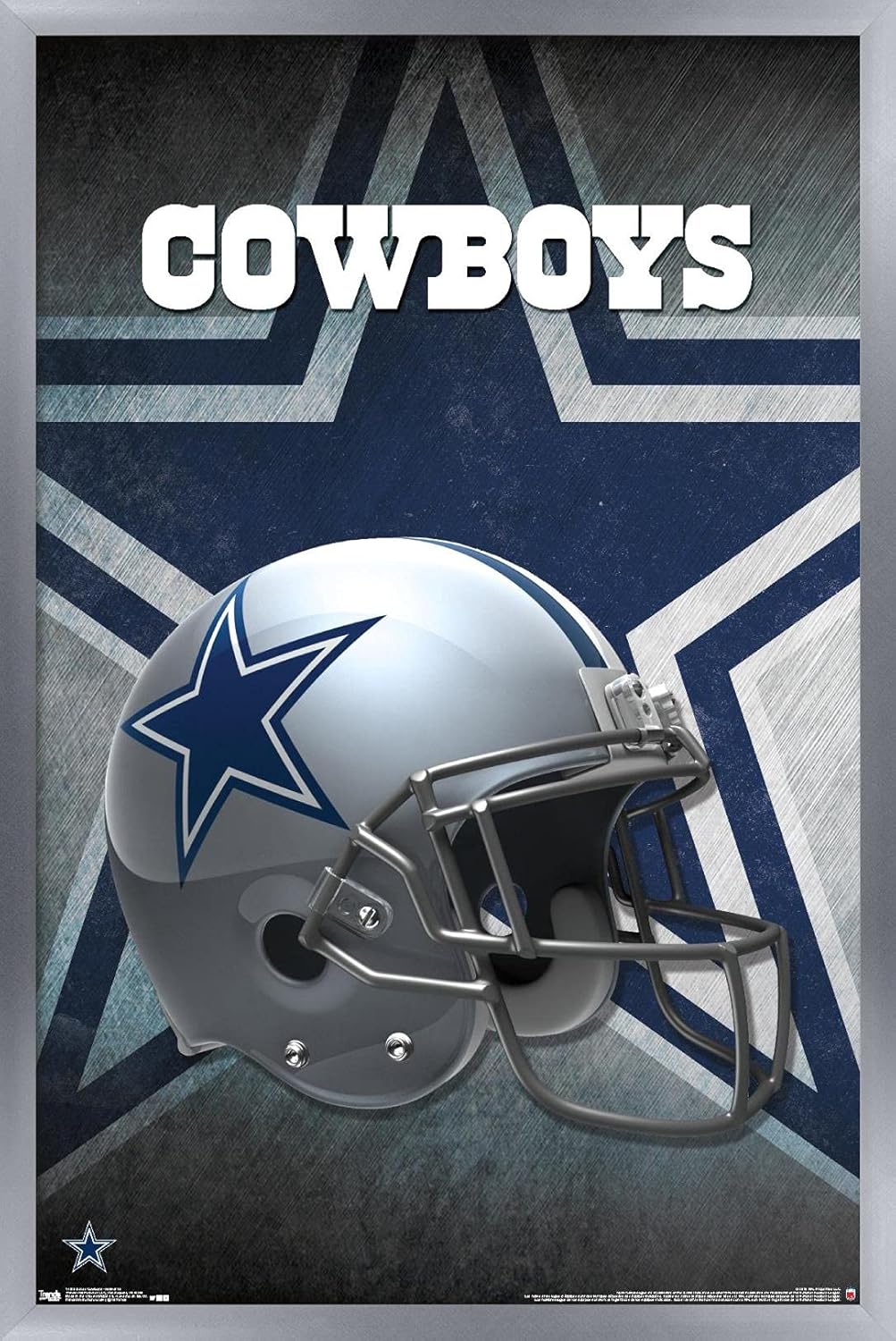 Trends International NFL Dallas Cowboys – Póster de pared con casco 16, 22.375 x 34 pulgadas, versión enmarcada plateada