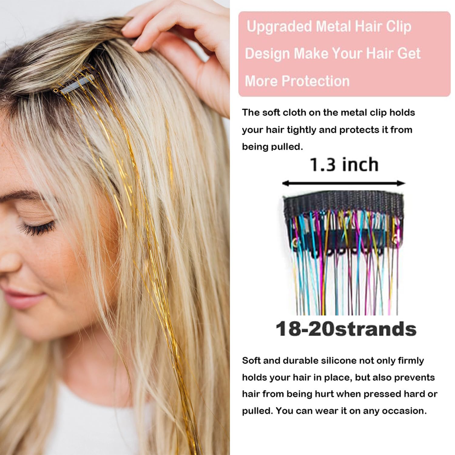 Kit de 6 piezas de oropel para el cabello, extensiones de cabello de oropel con purpurina de 20 pulgadas, resistentes al calor, hebras de cabello de