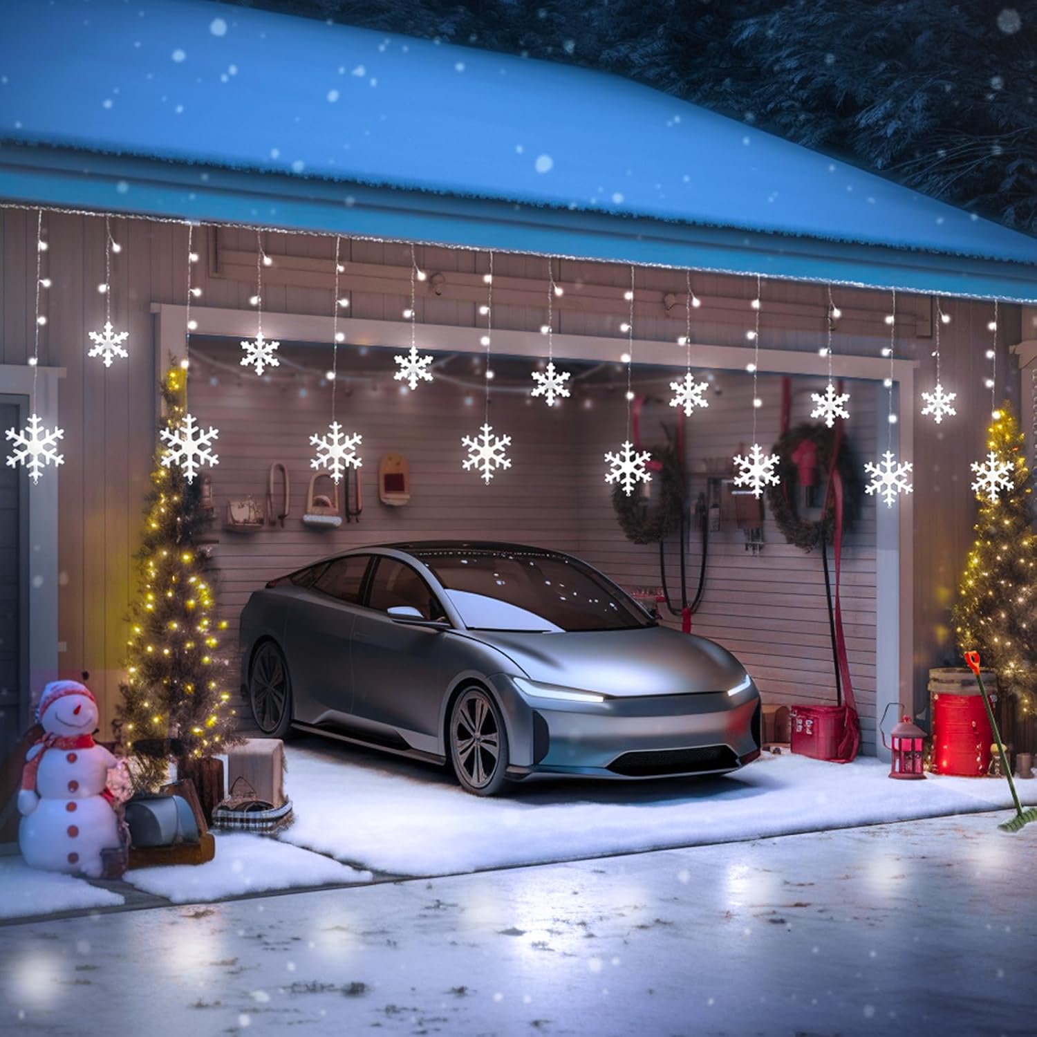 Aulanto Luces de Navidad para exteriores, luces de copo de nieve, 16.73 pies, 240 luces LED de copo de nieve, impermeables, con 20 gotas, 8 modos de
