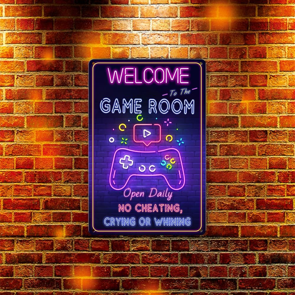 Letrero de metal para sala de juegos, decoración de pared para sala de juegos, letrero de bienvenida a la sala de juegos, decoración de habitación