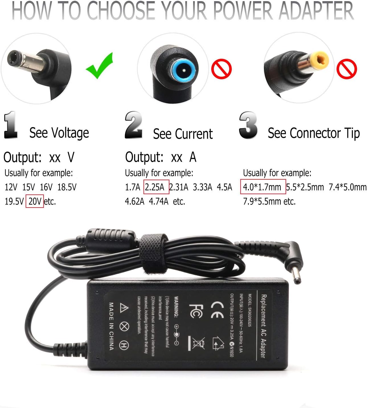Cargador de CA de 65 W y 45 W para Lenovo IdeaPad 100S 110 110S 120 120S 310 320 330S S340 510 710S, Flex 4 1470 1580 1130 Flex 5 1570 1470 ADL45WCC