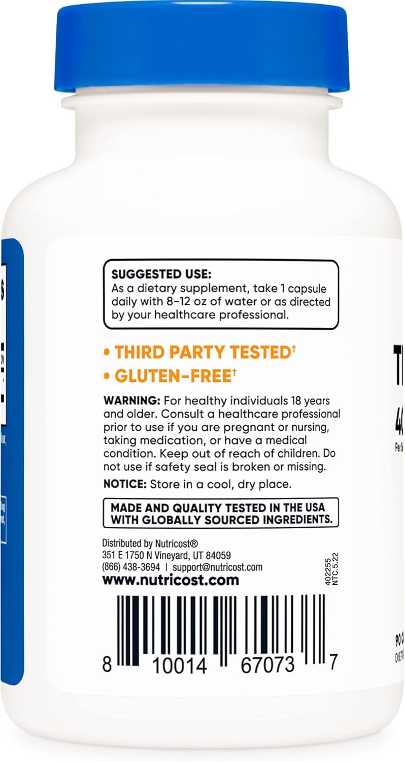 Nutricost Theobromine 400mg 90 cápsulas vegetarianas - Sin gluten sin OGM Colombia - Imagen 4