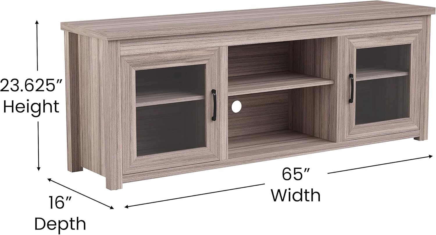 Masada Classic – Soporte de TV para televisores de hasta 80 pulgadas, consola multimedia de madera de ingeniería de 65 pulgadas con puerta de vidrio