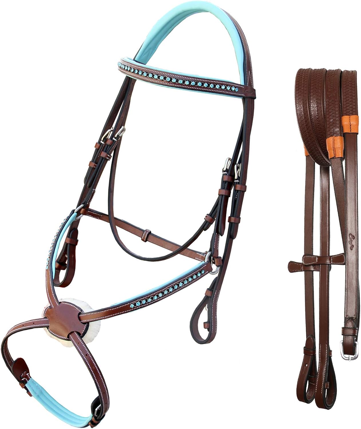 Exion Soft Lined con figura de 8 bridas y riñas de goma para caballos  Figura inglesa 8 Blue Bridle