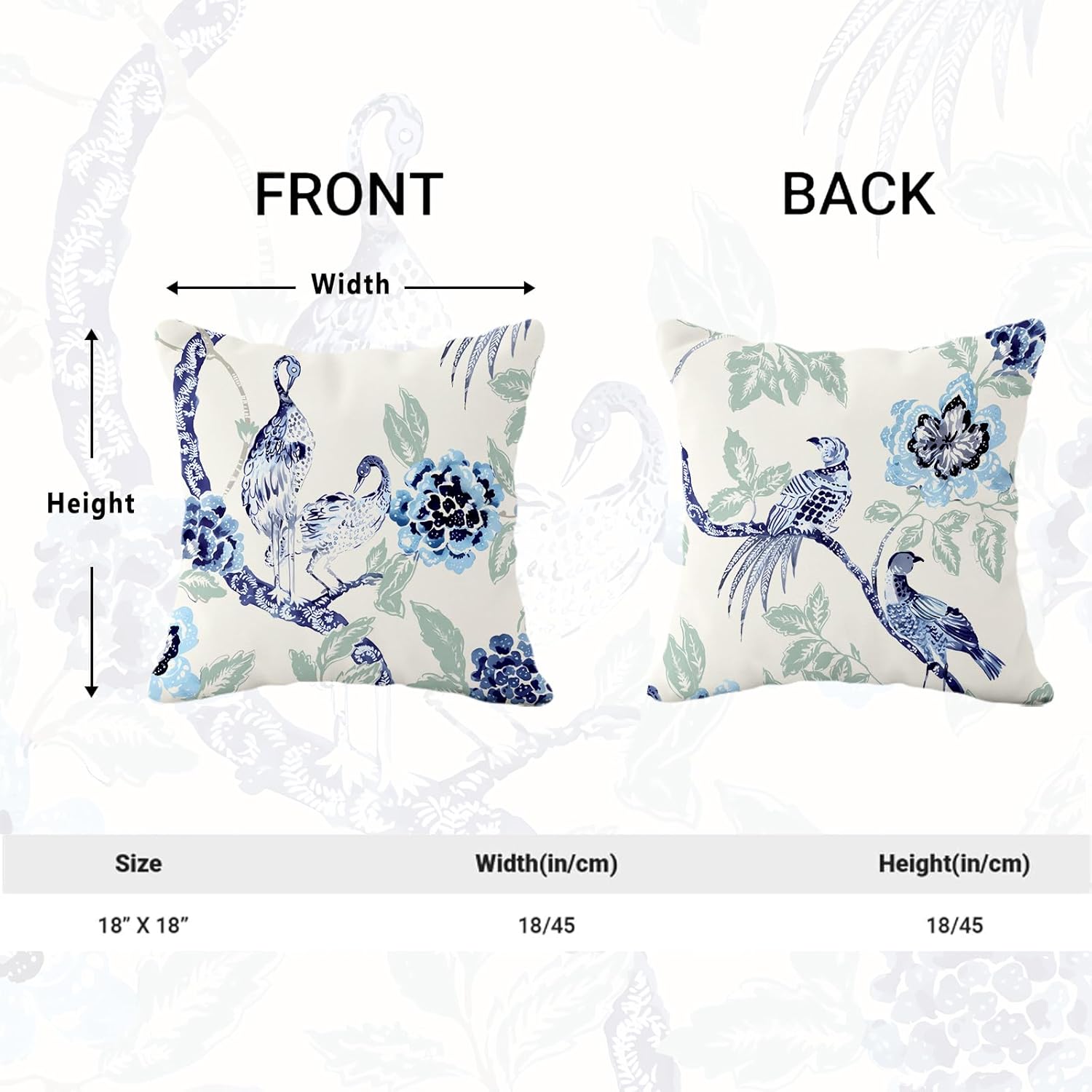 Chinoiserie – Juego de 2 fundas de almohada de 18 x 18 pulgadas, color azul y blanco, fundas de almohada decorativas de lino para exteriores, fundas