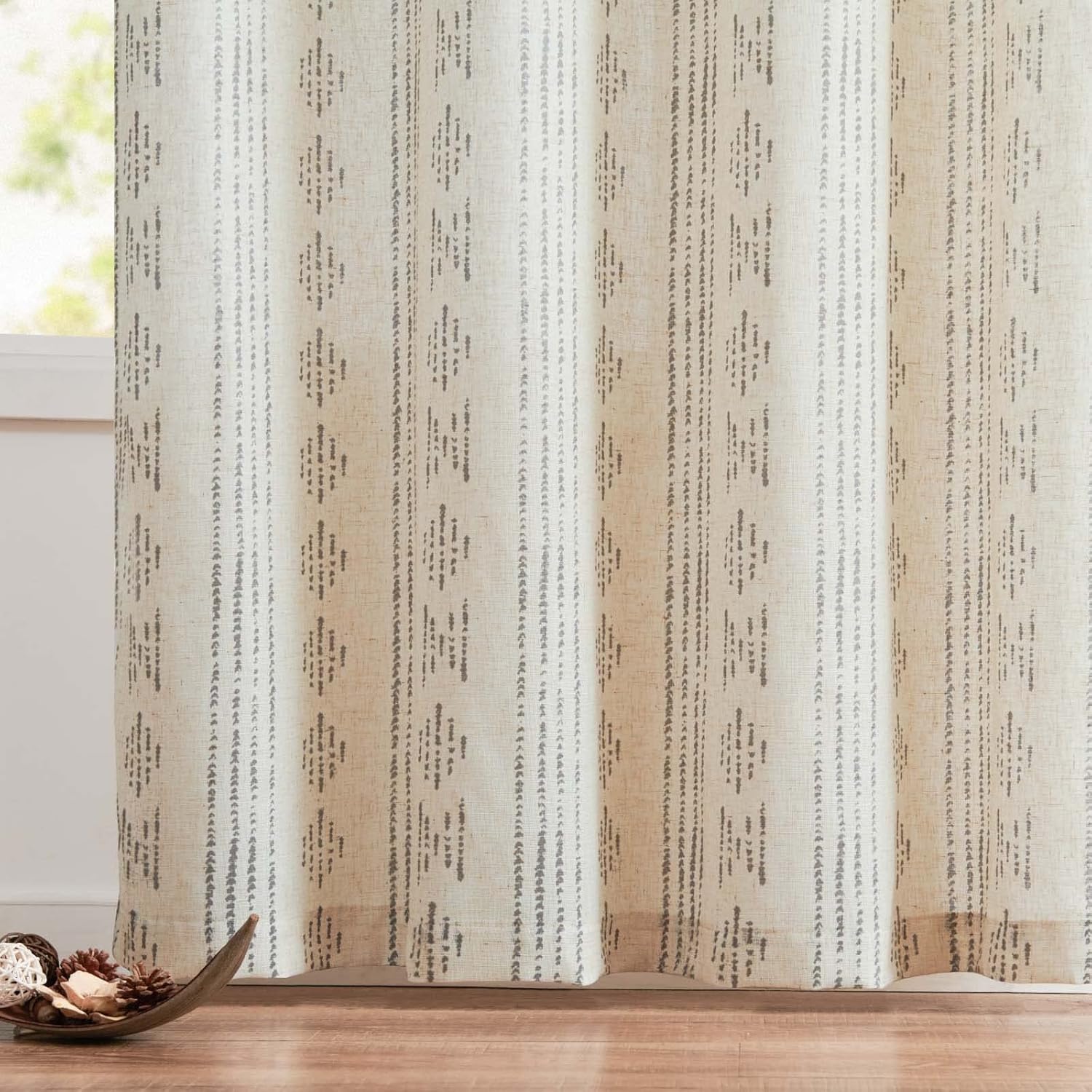 jinchan Cortinas bohemias de lino para sala de estar, 72 pulgadas de largo, cortinas grises de granja de 72 pulgadas de largo, 2 paneles con patrón