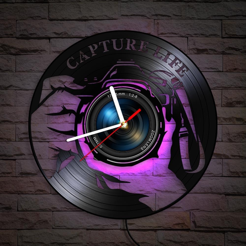 Reloj de pared analógico de 12 pulgadas con luz LED, moderno reloj de fotógrafo silencioso sin tictac para estudio en casa, regalo para amantes de