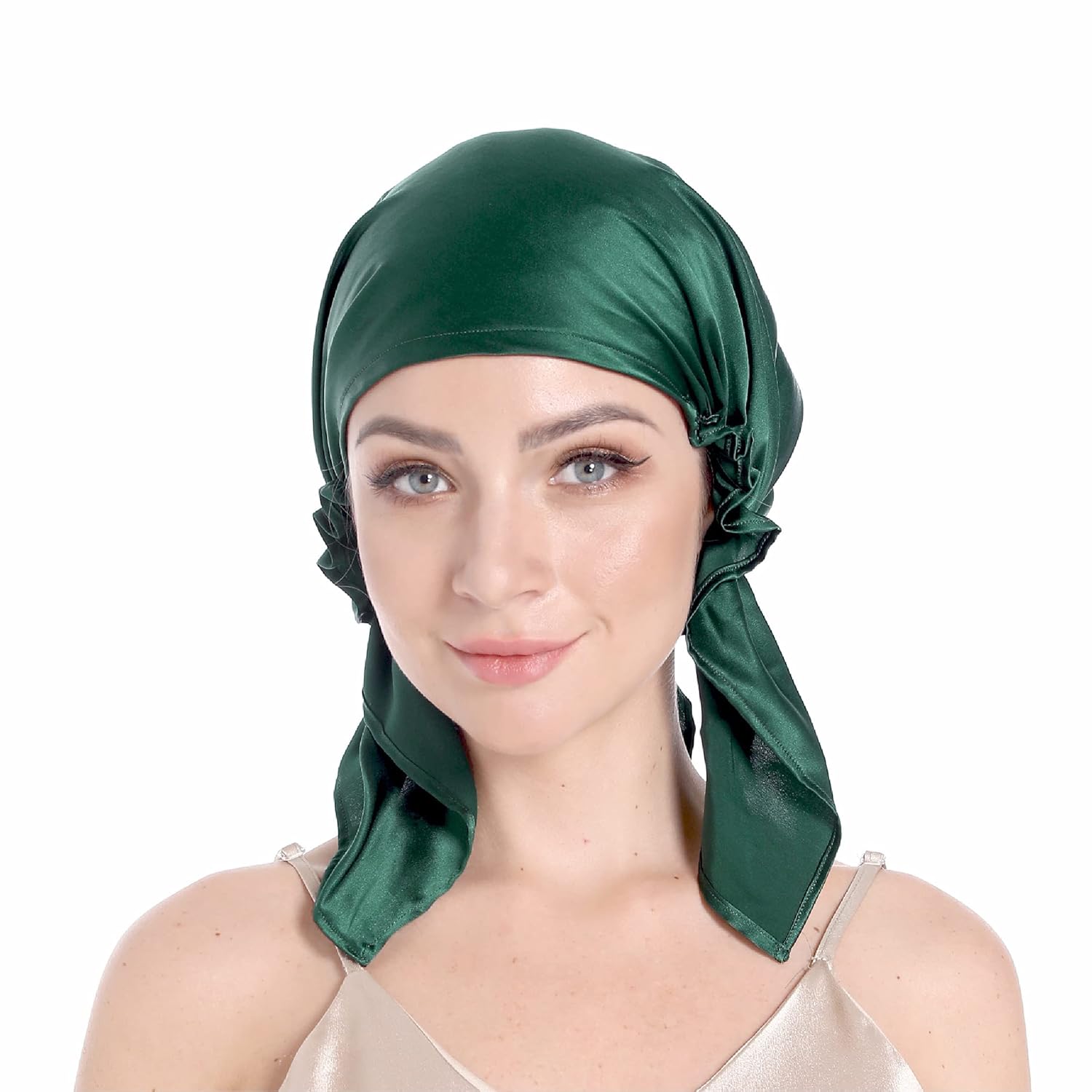 Gorro de seda 100% para dormir, gorro de pelo con banda de corbata, gorro de seda grande para cabello rizado, envoltura de seda para el cuidado del
