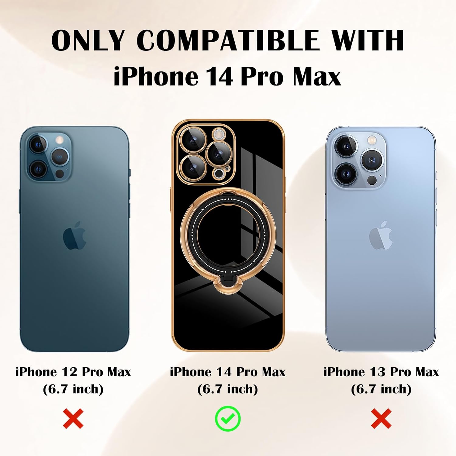 Newseego Funda para iPhone 14 Pro Max, funda de lujo con borde chapado con soporte magnético giratorio de 360 invisible para mujeres, niñas y