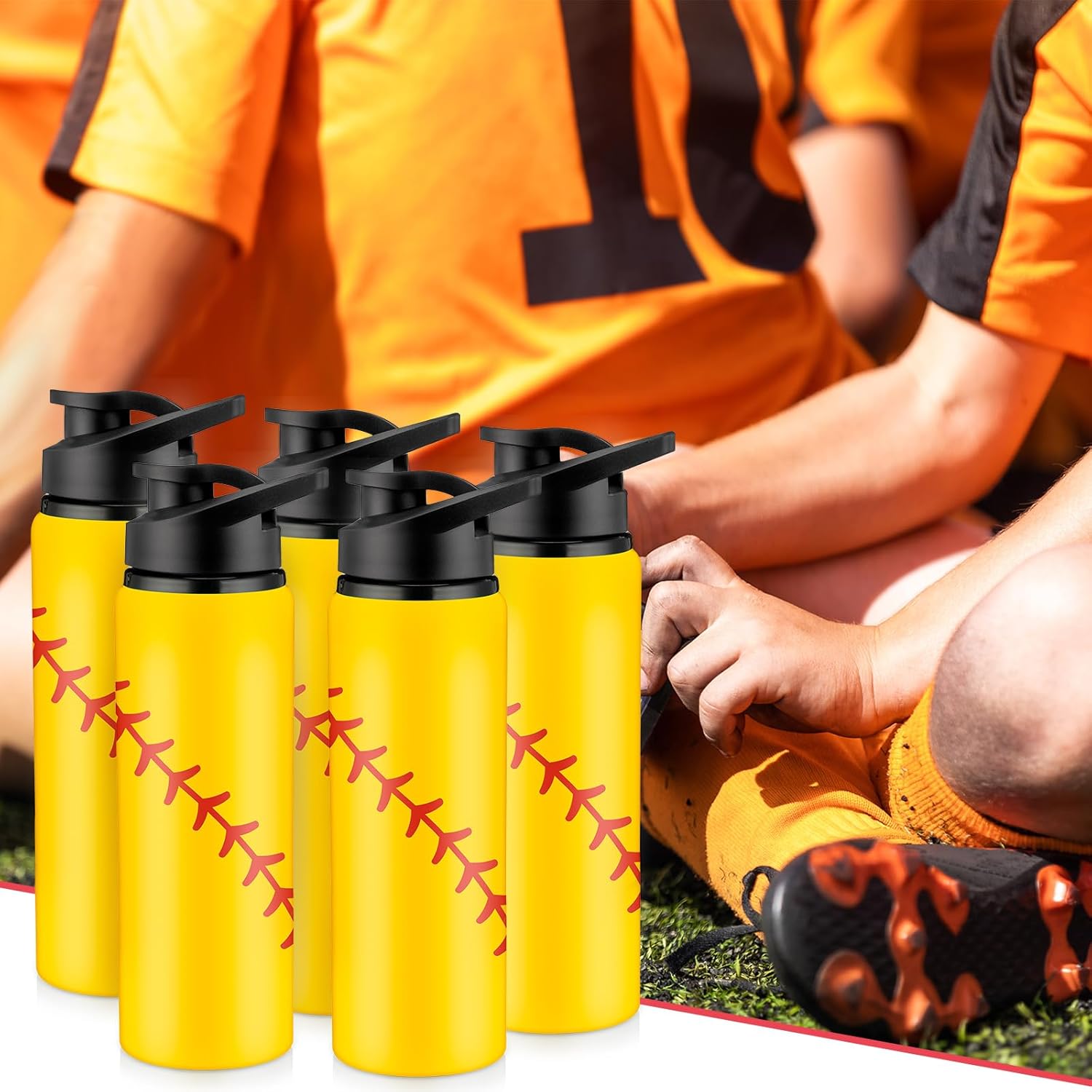 Yaomiao 16 botellas de agua de sóftbol de regalo de softbol, botella de agua de aluminio, tapa a presión, botellas reutilizables a prueba de fugas,