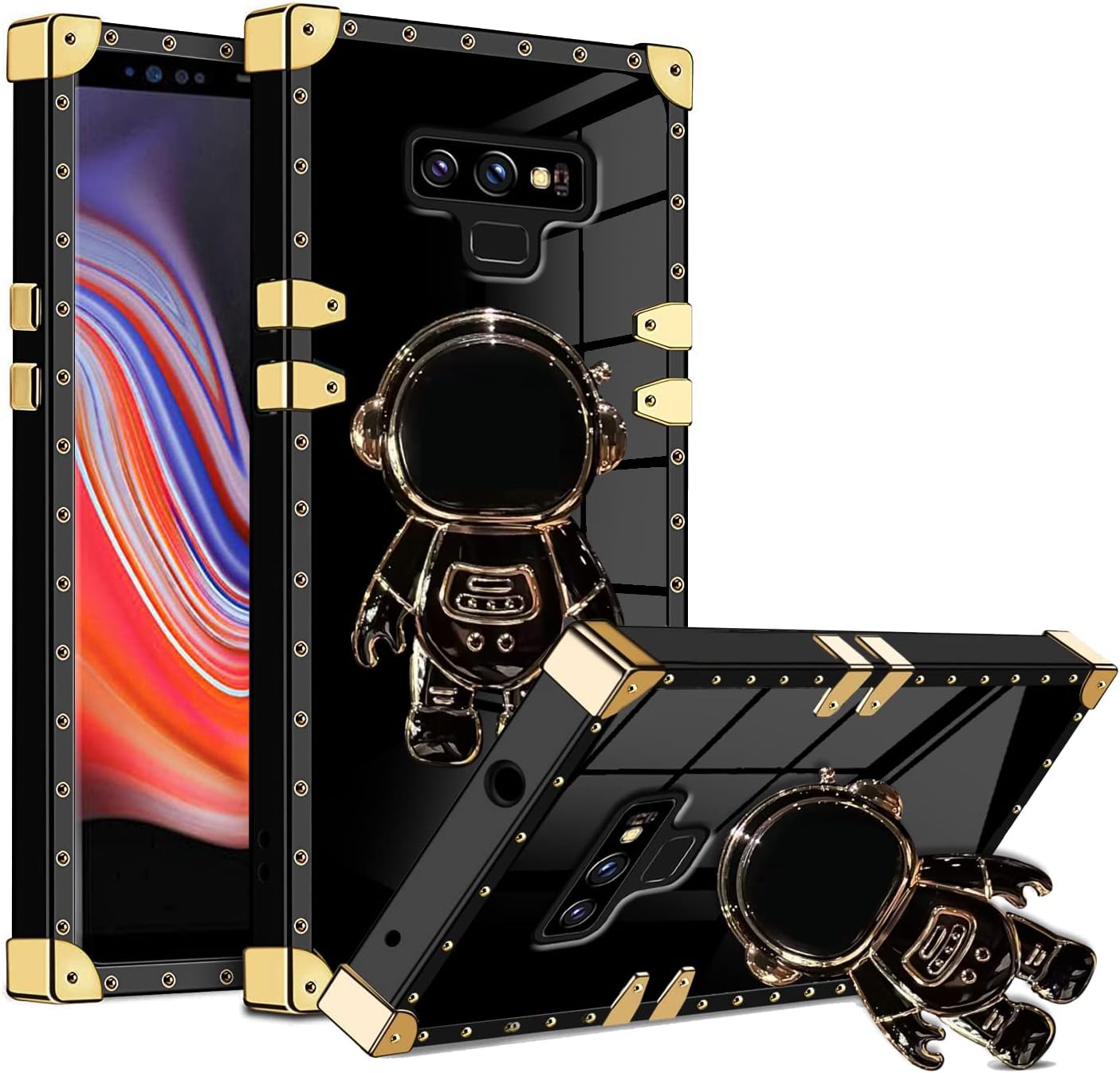 Funda protectora de TPU con soporte oculto de astronauta para Samsung Galaxy Note 9, chapado en 6D, diseño de astronauta, diseño de dibujos