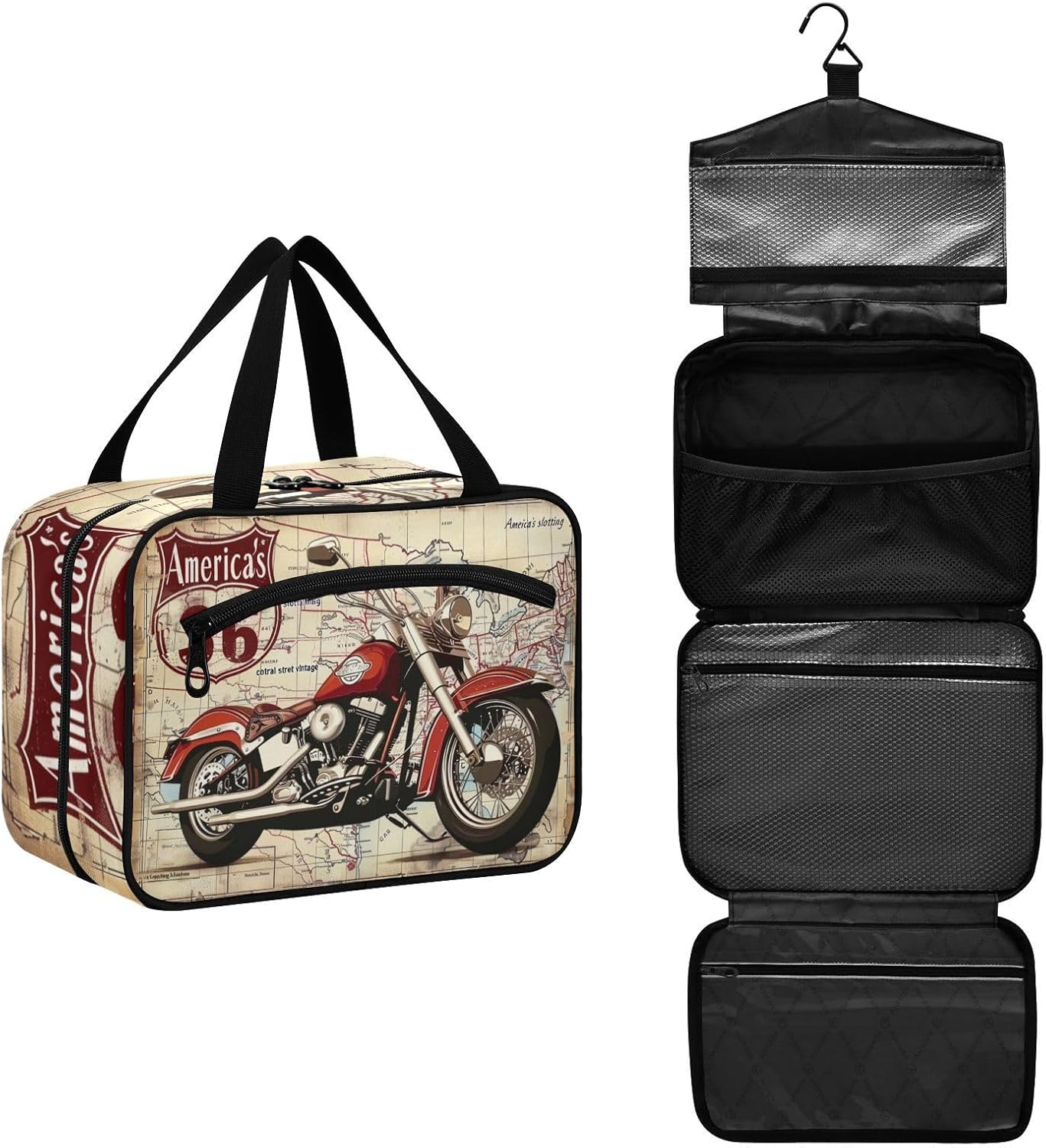 Bolsas de cosméticos vintage para colgar en motocicleta, bolsa de aseo para mujer, bolsa de aseo grande impermeable para ducha, bolsa de viaje para