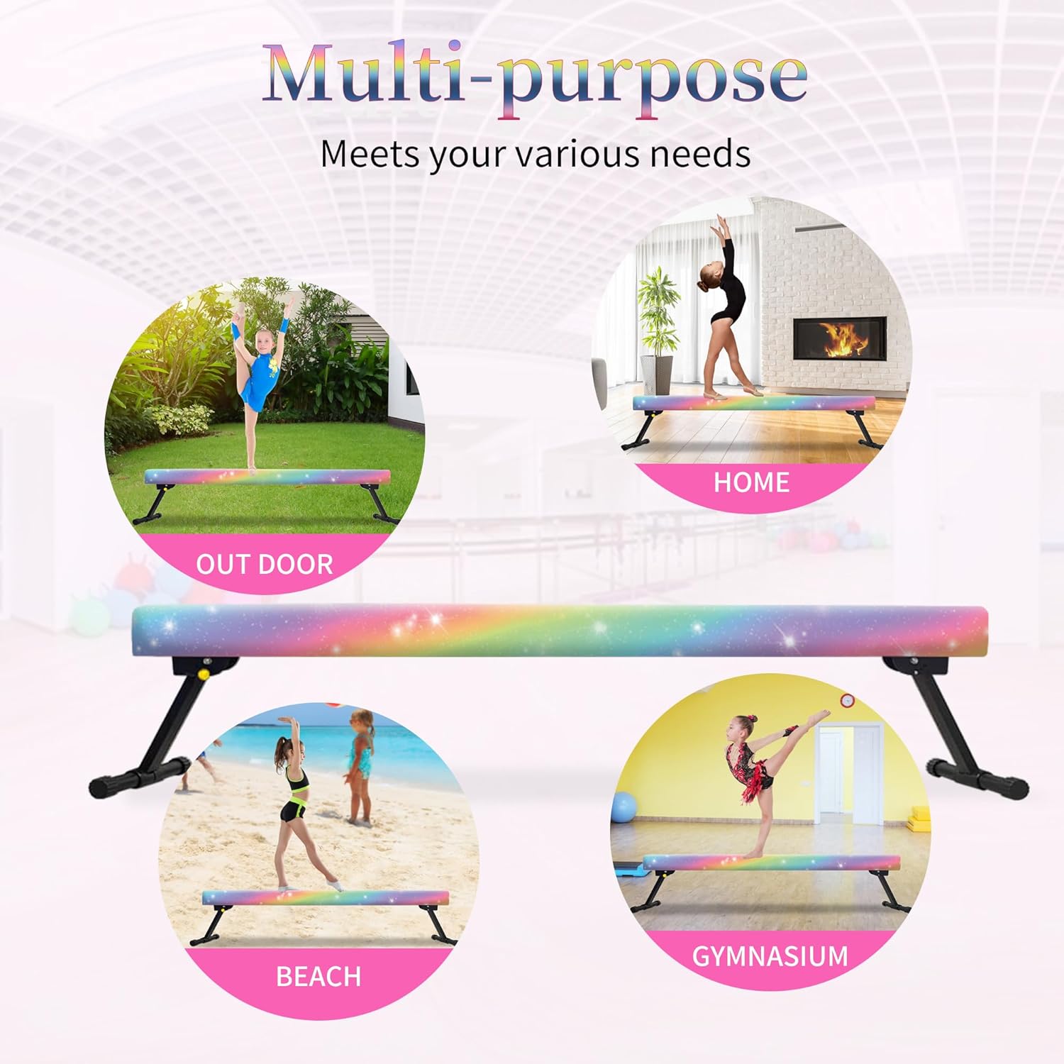 EL&ITWings Haz de equilibrio de gimnasia de 8 pies, haz de piso ajustable de nivel alto y bajo, altamente estable, equipo de entrenamiento de