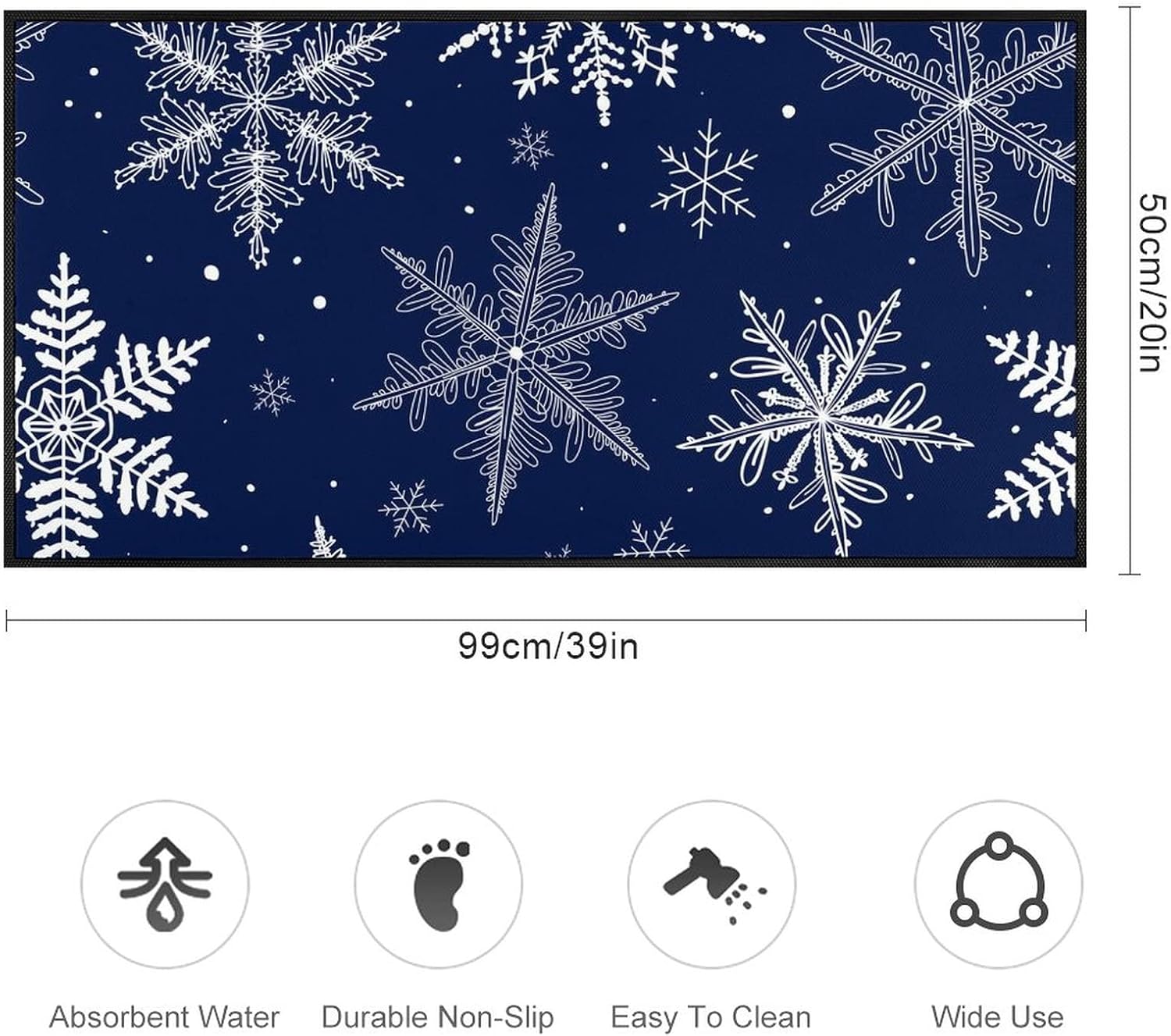Winetr – Alfombra de baño con copos de nieve de Navidad, color azul, antideslizante, lavable, para baño, hogar, oficina, granja, pasillo, fregadero,