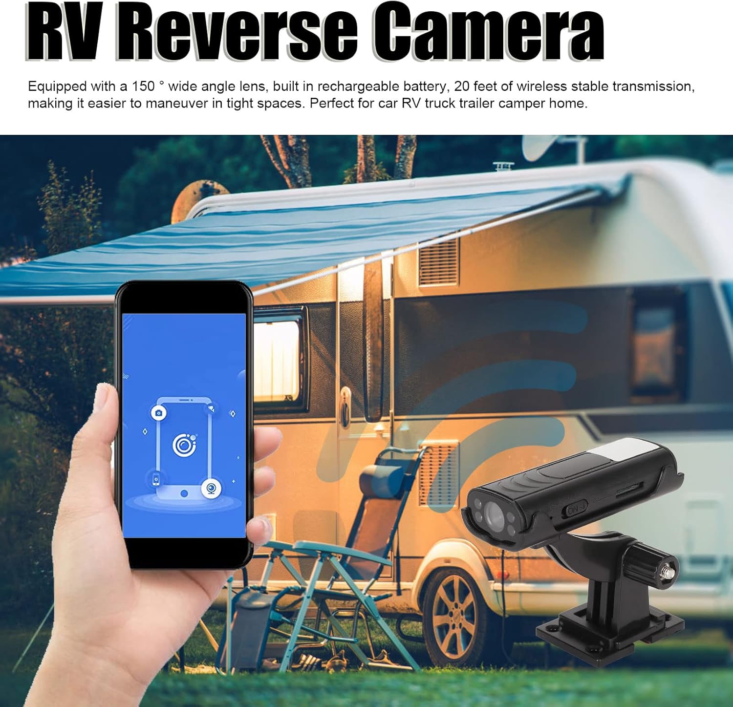 Cámara de guía de enganche inverso, cámara de respaldo inalámbrica impermeable, base adhesiva magnética para caravanas, camiones, remolques, sistema