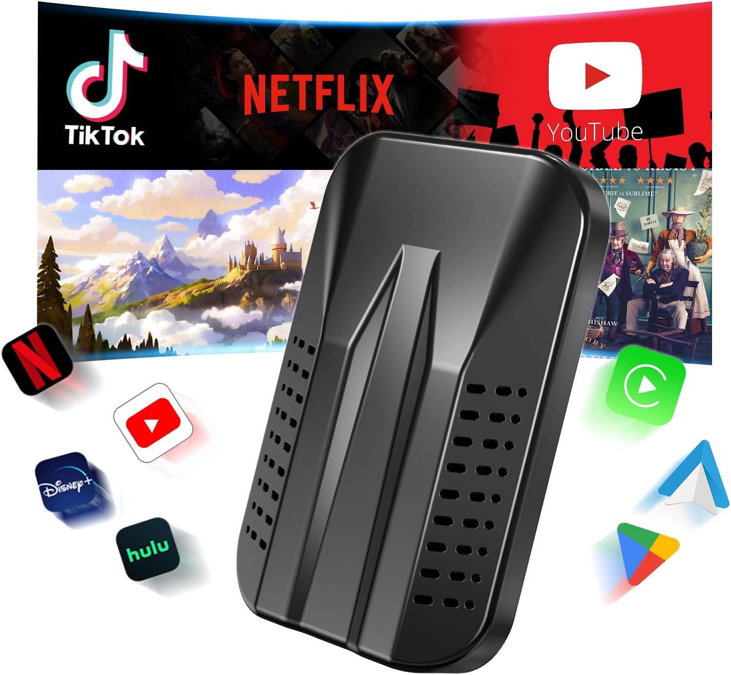 Adaptador inalámbrico Carplay con Netflix YouTube TikTok Google Play, Carplay inalámbrico y adaptador automático Android para automóviles CarPlay