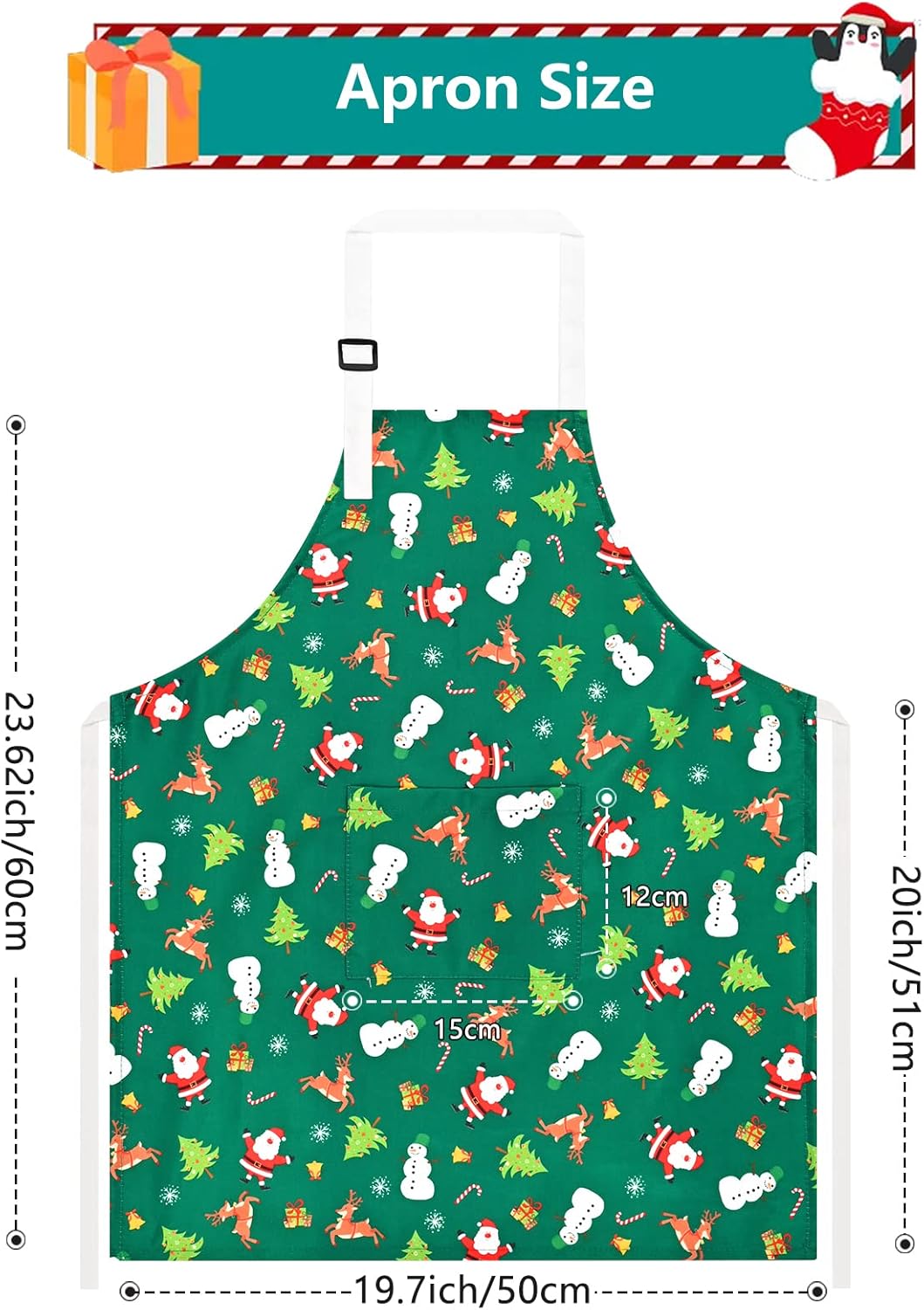ASPMIZ Delantal de cocina de Papá Noel verde con correa ajustable para el cuello, delantal impermeable de muñeco de nieve de invierno para niños
