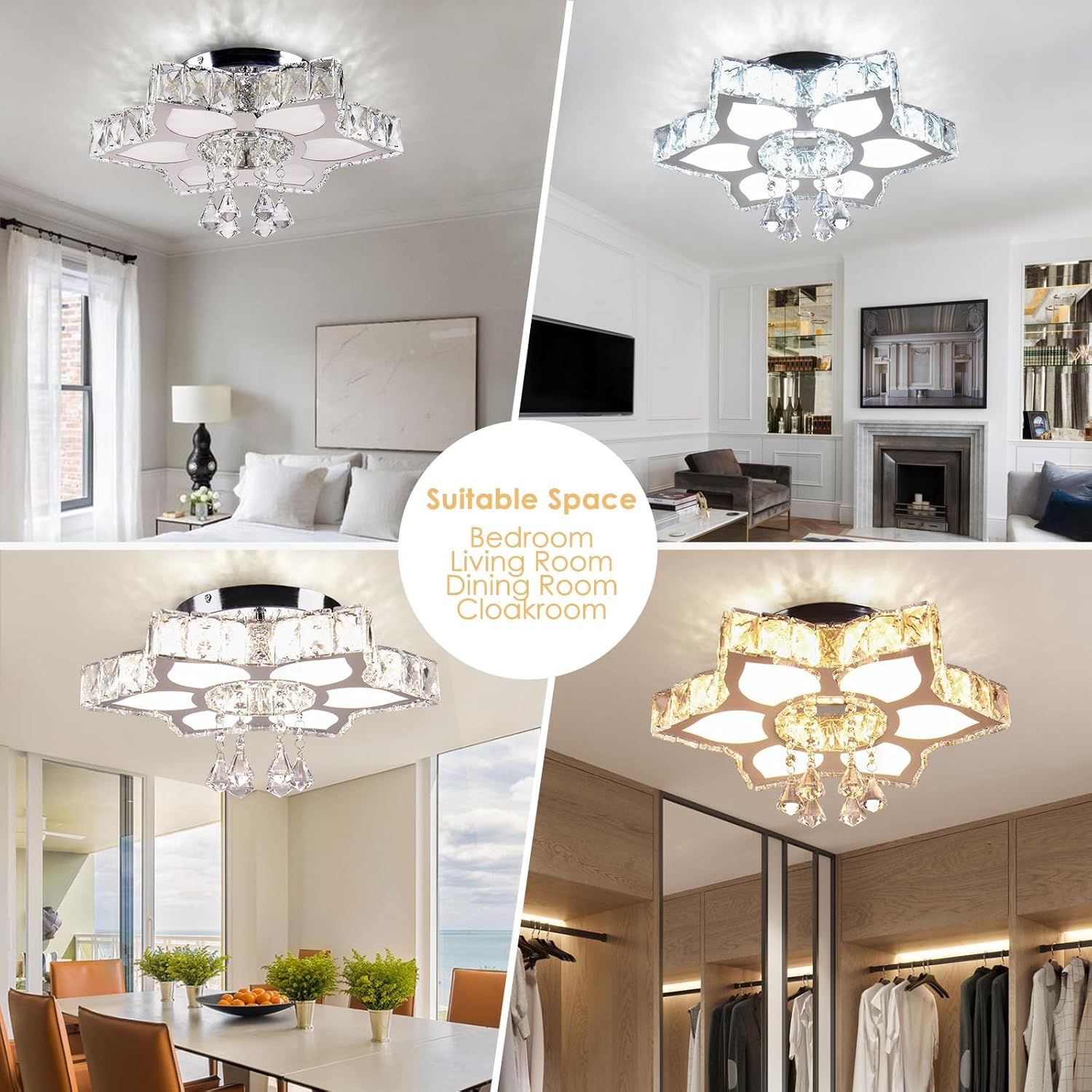 16.1 Candelabros de cristal modernos LED en forma de flor, lámpara de techo empotrada para dormitorio, sala de estar, comedor, pasillo, vestíbulo
