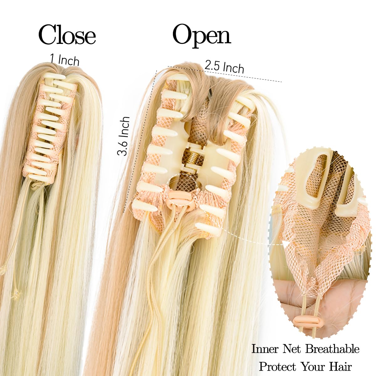 Extensiones de cabello sintético largo y liso con clip de garra, cola de caballo para mujer, 22 pulgadas, 4.59 ozpaquete, extensiones de cabello