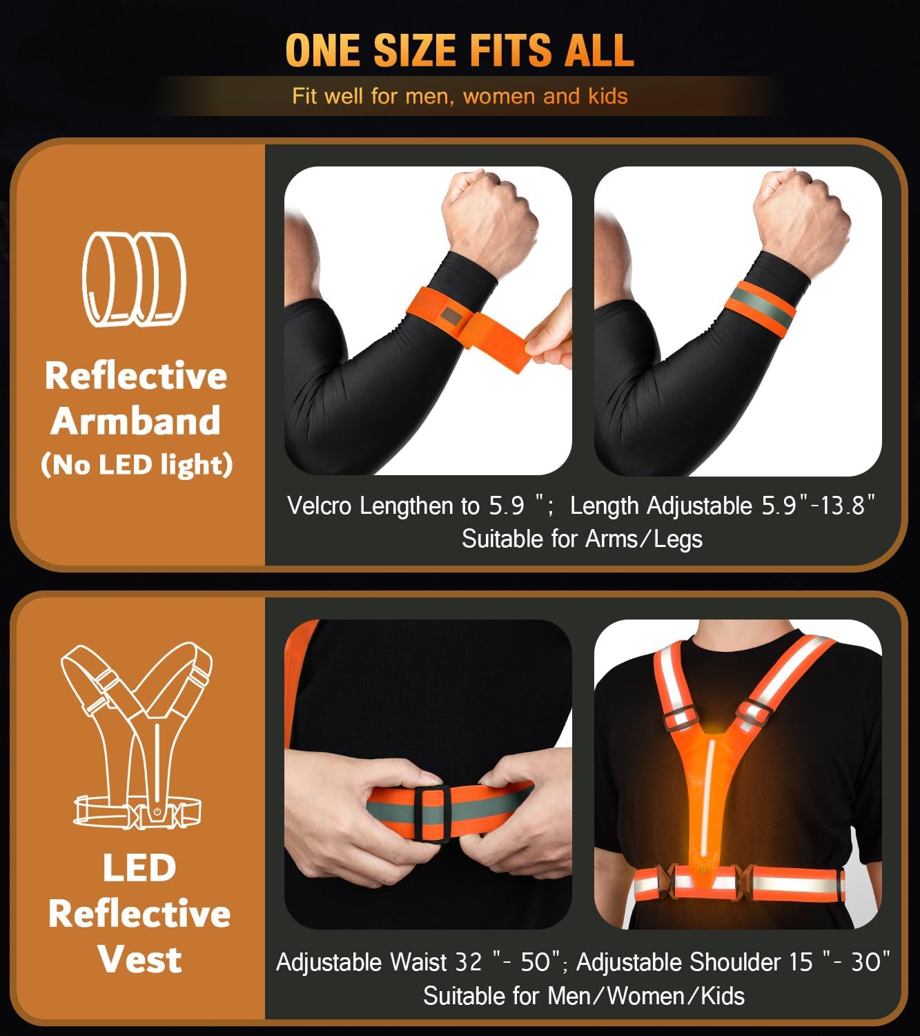 Ylzzrs Chaleco reflectante para correr con luz LED, chaleco reflectante para corredores de caminata nocturna, chaleco reflectante LED recargable de