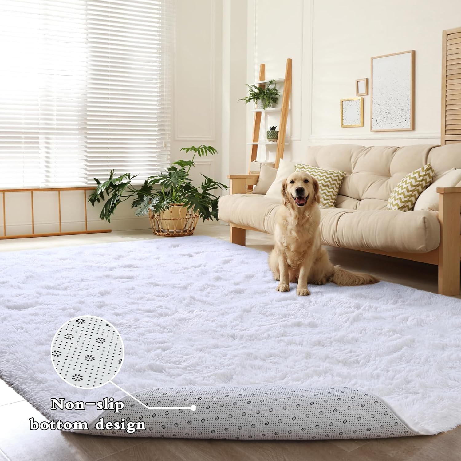 DweIke – Alfombra mullida y esponjosa de felpa blanca de 8 x 10 pies, para sala de estar, dormitorio, alfombras suaves para habitación de niños y