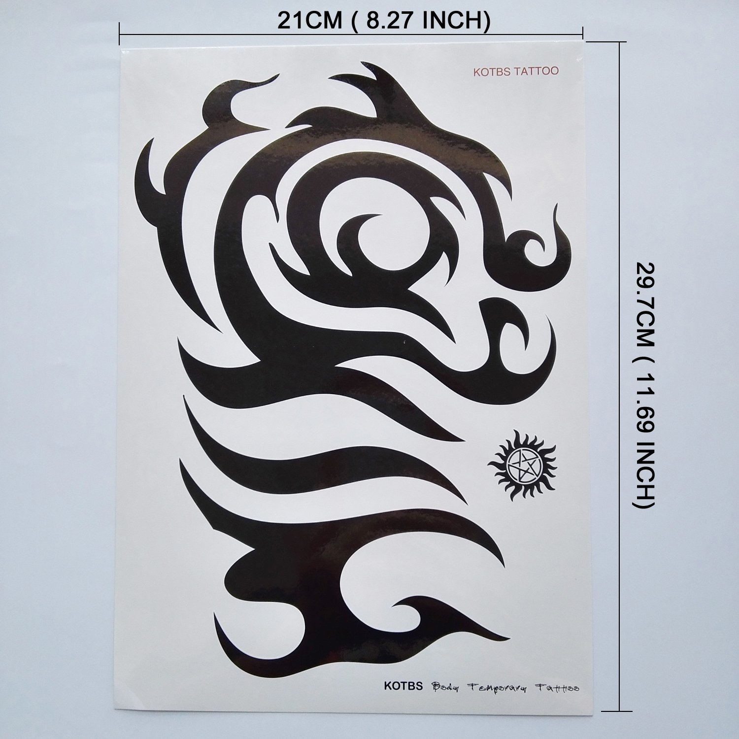 2 hojas de tatuajes temporales de tótem tribal grande, tamaño A4, 8.27 x 11.67 pulgadas, tatuajes corporales para hombres y mujeres, papel de