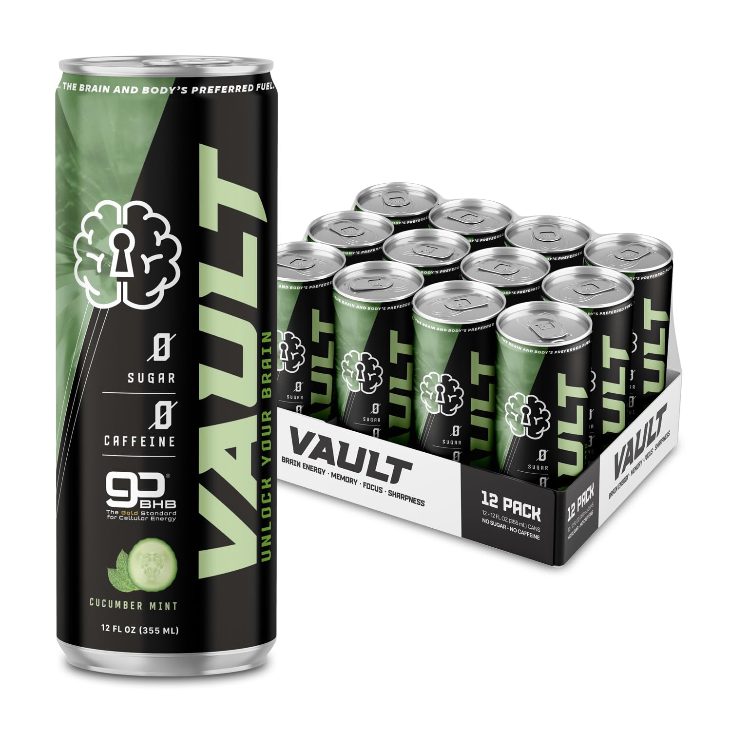 VAULT Bebida energética cerebral sin cafeína, nootrópico para el enfoque mental, nitidez, memoria y tiempo de reacción, sin choques ni nerviosismo,