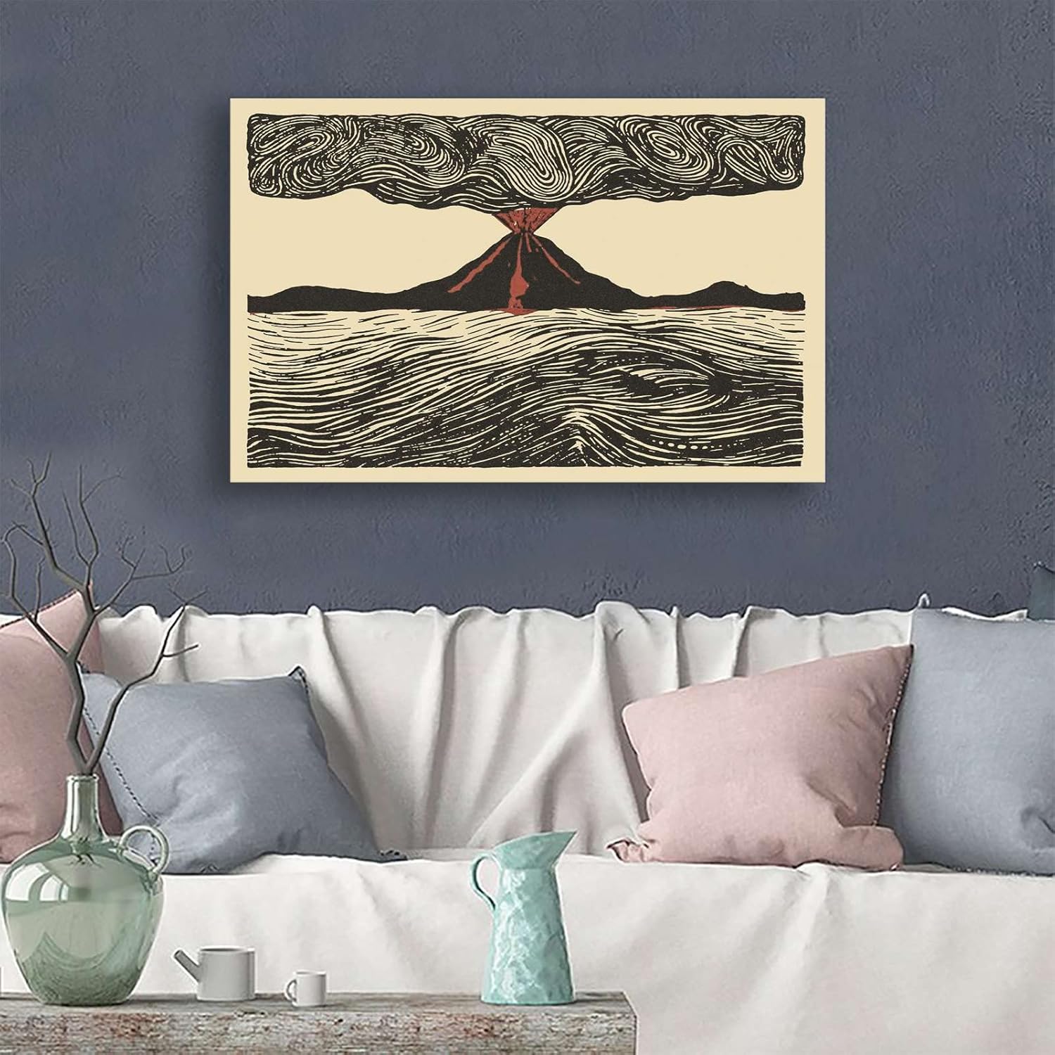 Imágenes de pared de lienzo 1902 Monte desconocido Pelee Erupción famosa línea dibujo lava negra isla volcánica geología póster cocina hogar comedor