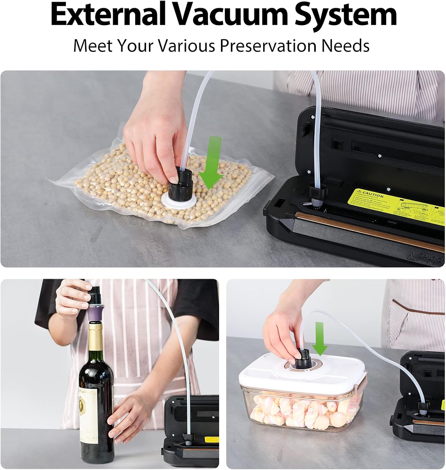 Máquina automática selladora al vacío de alimentos  Aeitto 80KPa 8 en 1 ahorrador de vacío de alimentos con kits de inicio  15 bolsas, función de