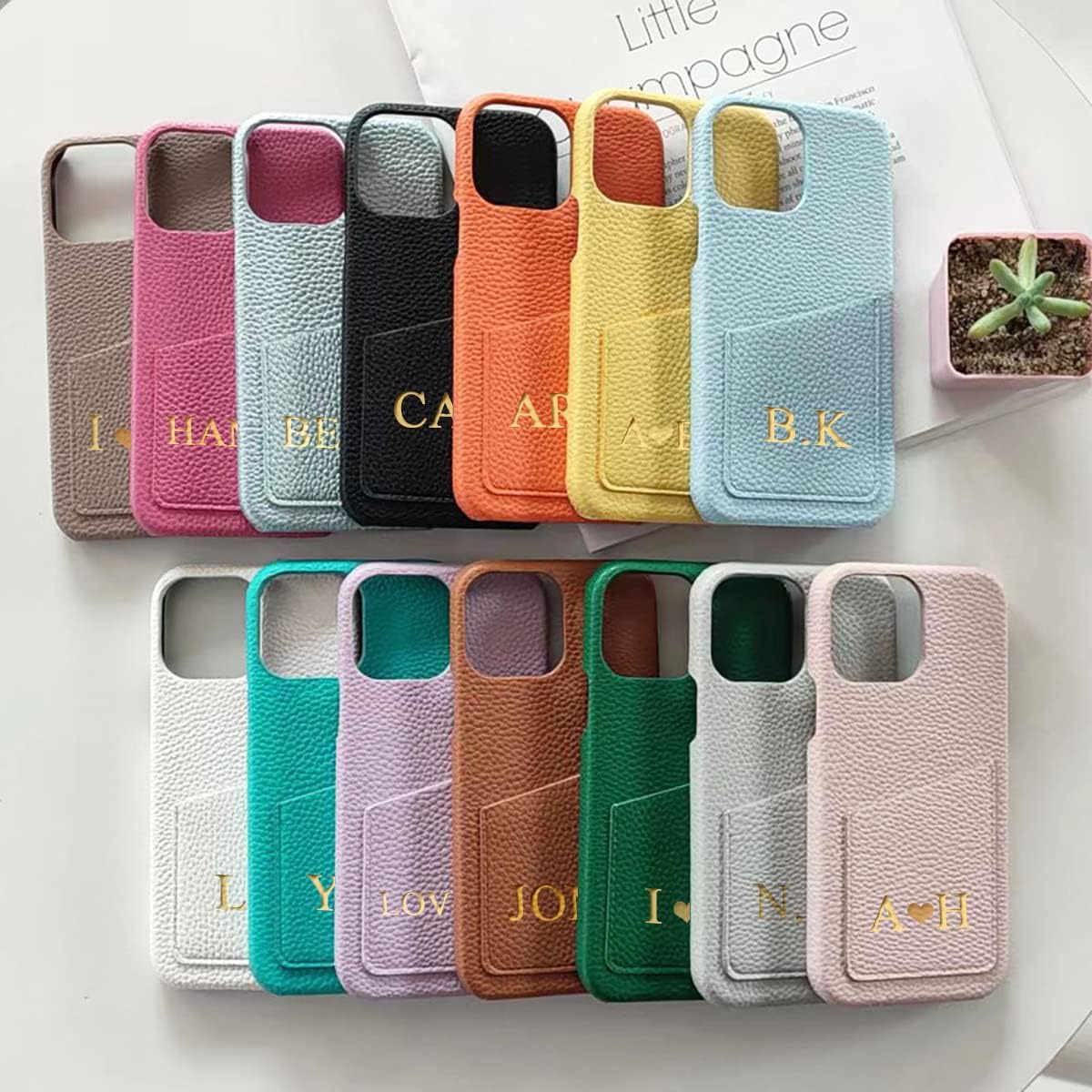 Funda de cuero vegano de lujo con iniciales personalizadas para iPhone 15 14 13 12 Pro Max 11 Mini Xr Xs X 7 8 Plus SE 2020 2022, cubierta