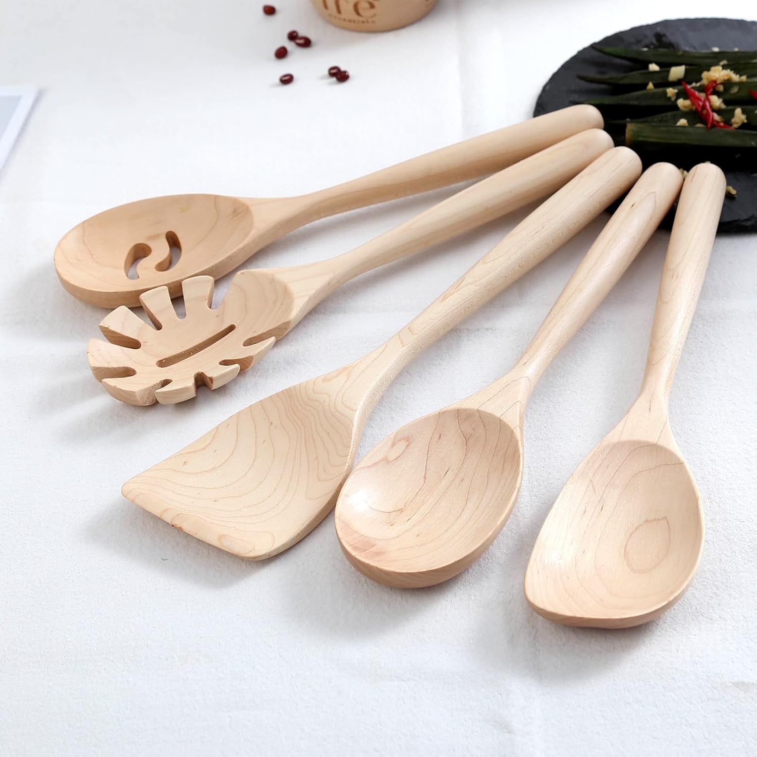 Cucharas de madera para cocinar, cucharas de madera cómodas de mango grueso de 12 pulgadas, utensilios de cocina de madera para agitar, raspar,