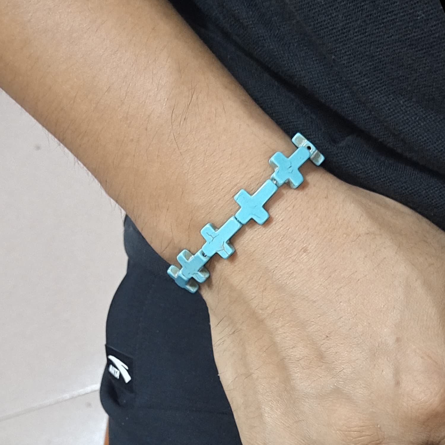 Turquoise Bracelets For Women Balance Energy Gem Bracelet, Unisex Bracelet, Blue Yoga Bracelet Chakra Bracelet For Women Girls Gift (cross)