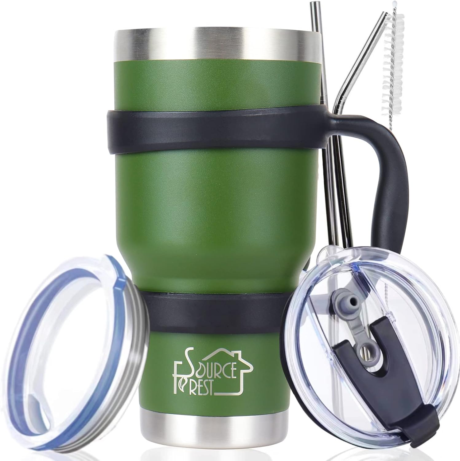 Vaso aislado de 30 oz con tapa y pajita, juego de 7 piezas, vaso de acero inoxidable con asa, taza de café de viaje aislada, vaso de café con 2