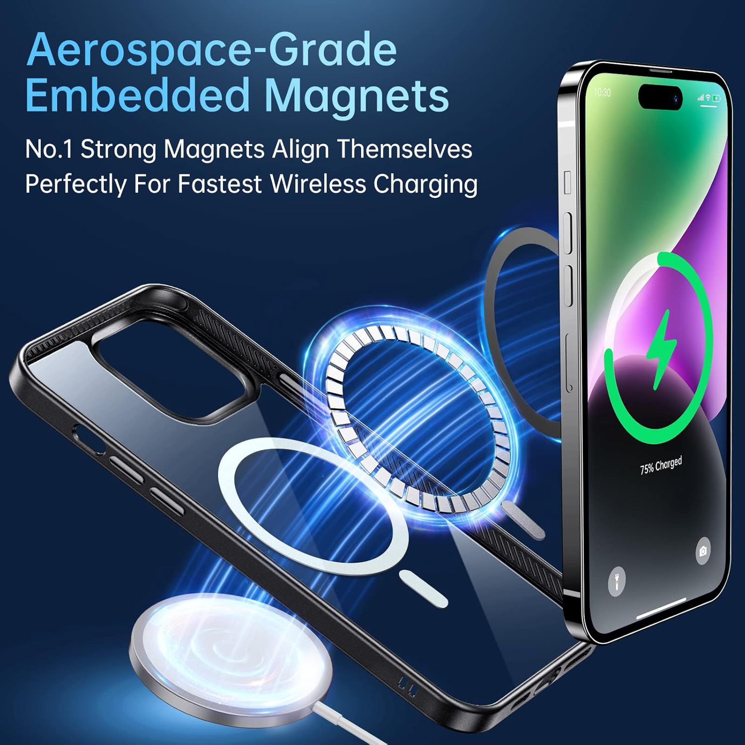 Funda magnética delgada transparente para iPhone 14 Pro no amarillea Protección de grado militar Imanes fuertes número 1 JUESHITUO compatible con