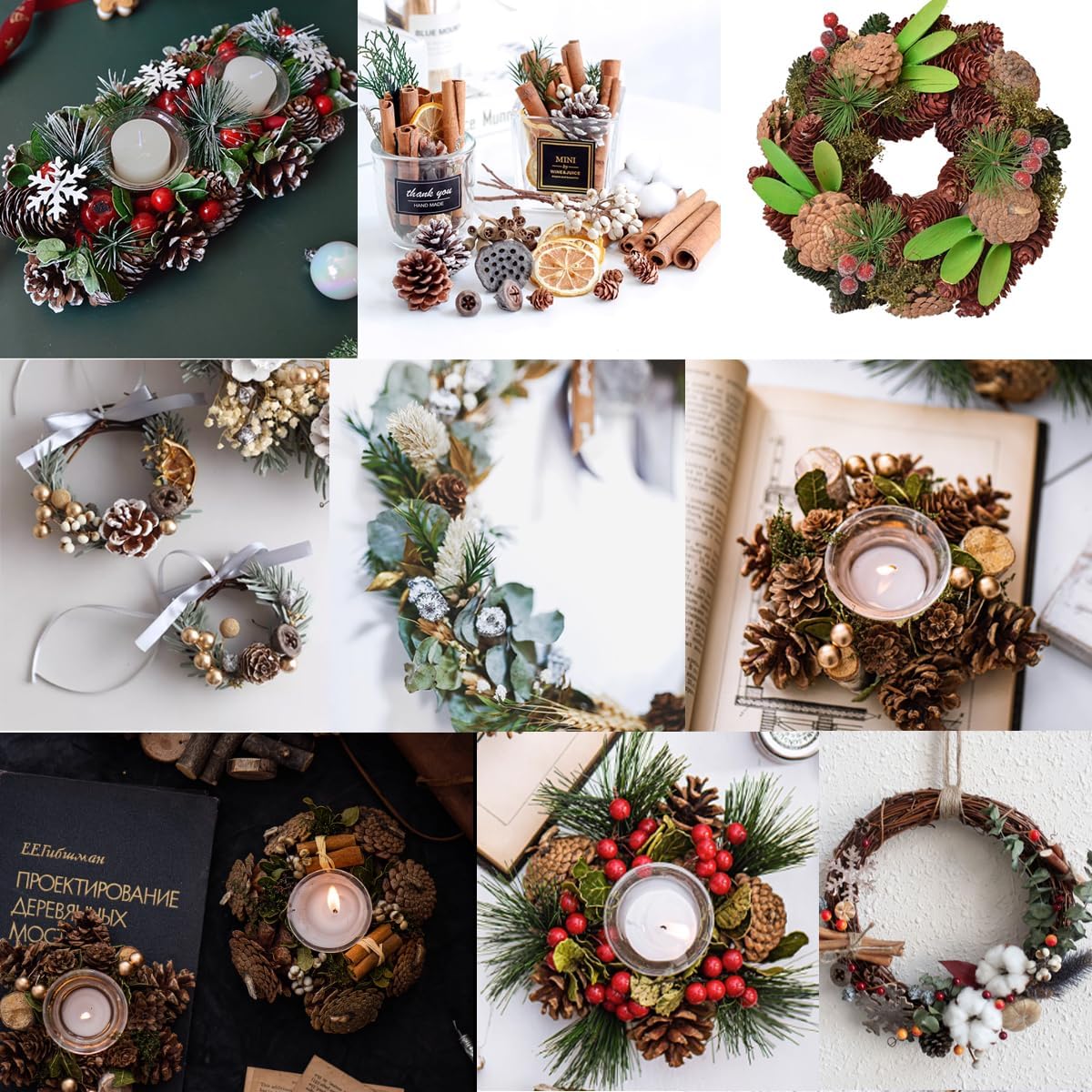 TIHOOD 320 minipiñas naturales de Navidad de 1.18 a 1.97 pulgadas a granel, adornos de piñas naturales de Navidad para manualidades, decoración del