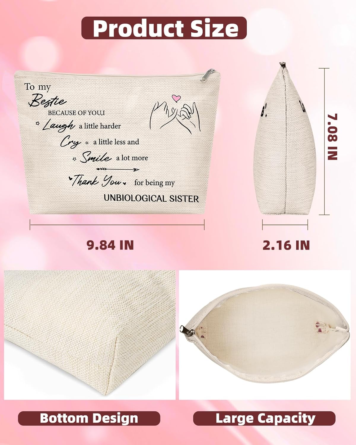 Bolsa organizadora de maquillaje, hecha a mano, ideal para mujeres, mejores amigas, hermanas, recuerdos de viaje, cumpleaños, San Valentín, Pascua,