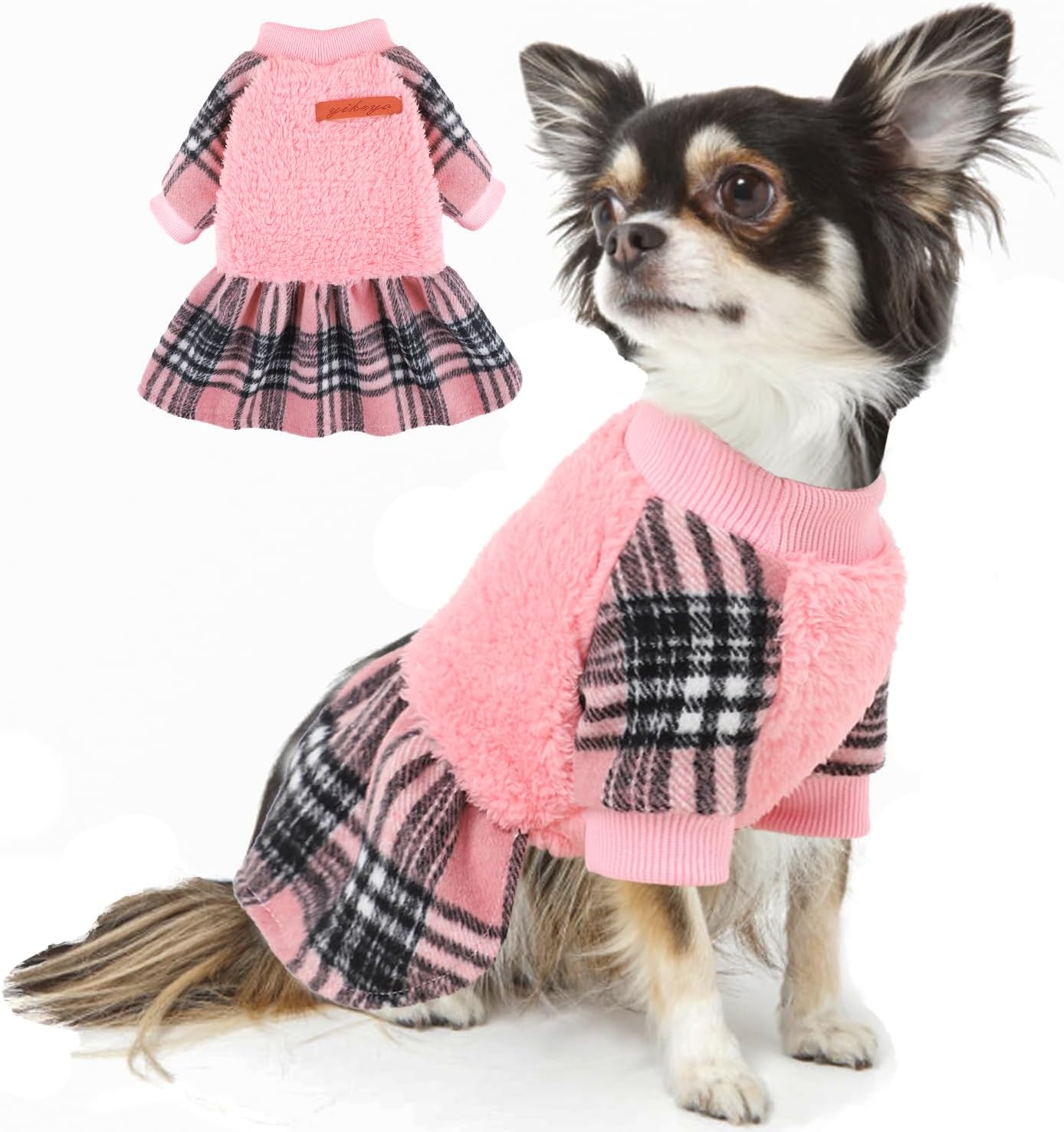 Suéteres clásicos de color rosa para perros pequeños, suéter cálido de forro polar para perros pequeños, vestidos lindos para perros Yorkie