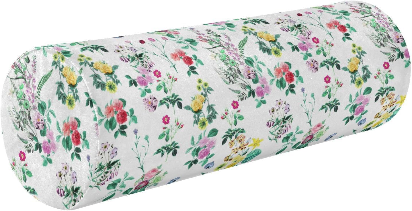 Almohada con diseño de hojas y flores silvestres para piernas para dormir, almohada cervical con funda de almohada larga redonda para cama