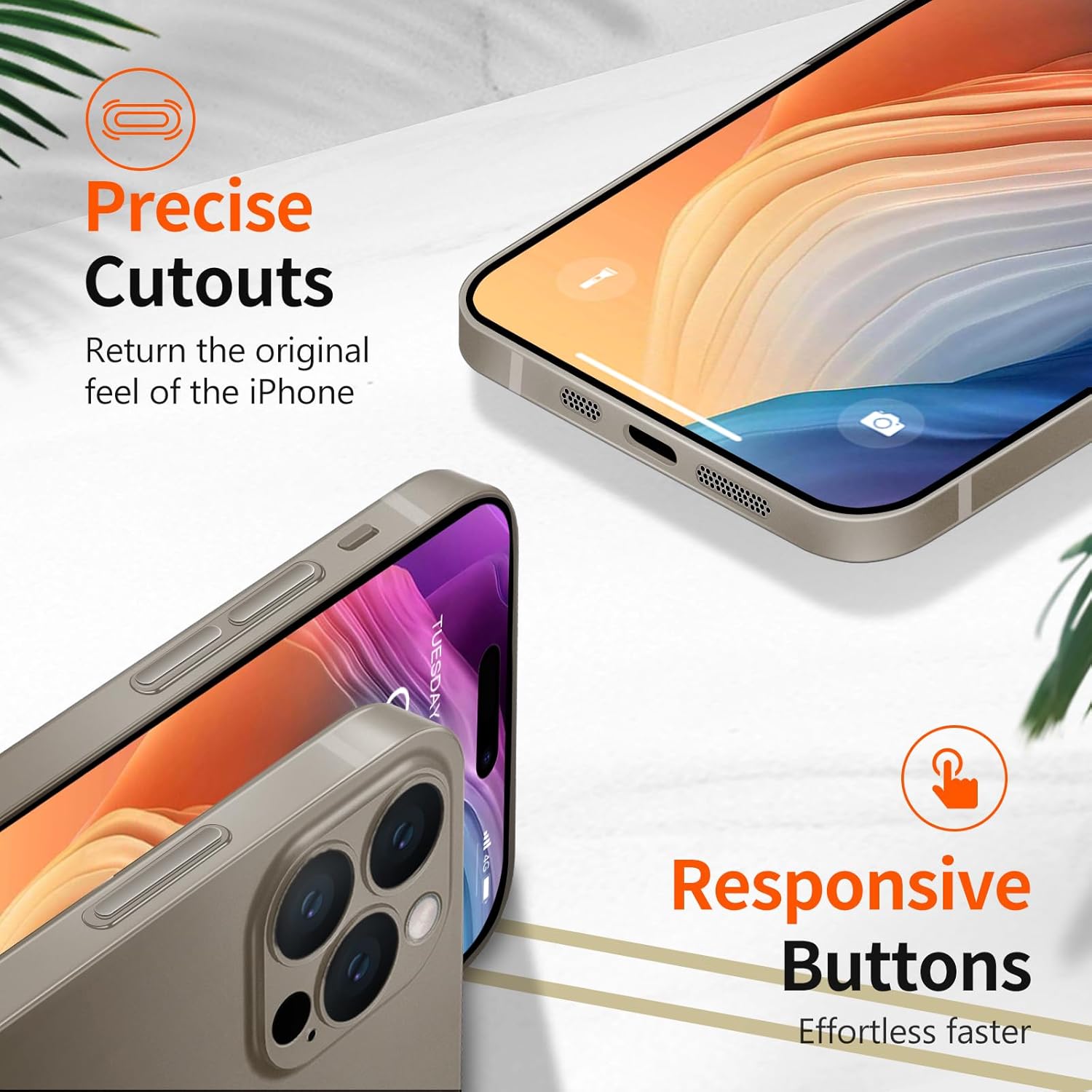 Purluct Funda delgada para iPhone 15 Pro, funda delgada con acabado transparente no amarillenta ultra protectora ajustable botones con protección de