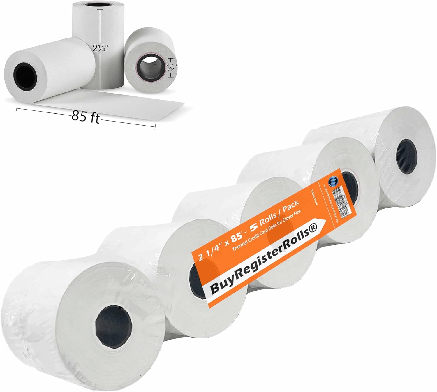 (5 rollos) Rollos de recibos de papel térmico de 2 14 x 85 pies, POScaja registradora, se adapta a todos los terminales de tarjetas de crédito,
