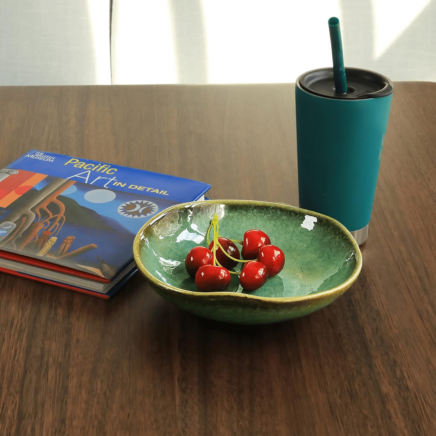 VOMANA Cuenco decorativo de cerámica con esmalte verde, cuenco pequeño para dulces de 8 pulgadas, plato para llaves para mesa de entrada, acento de
