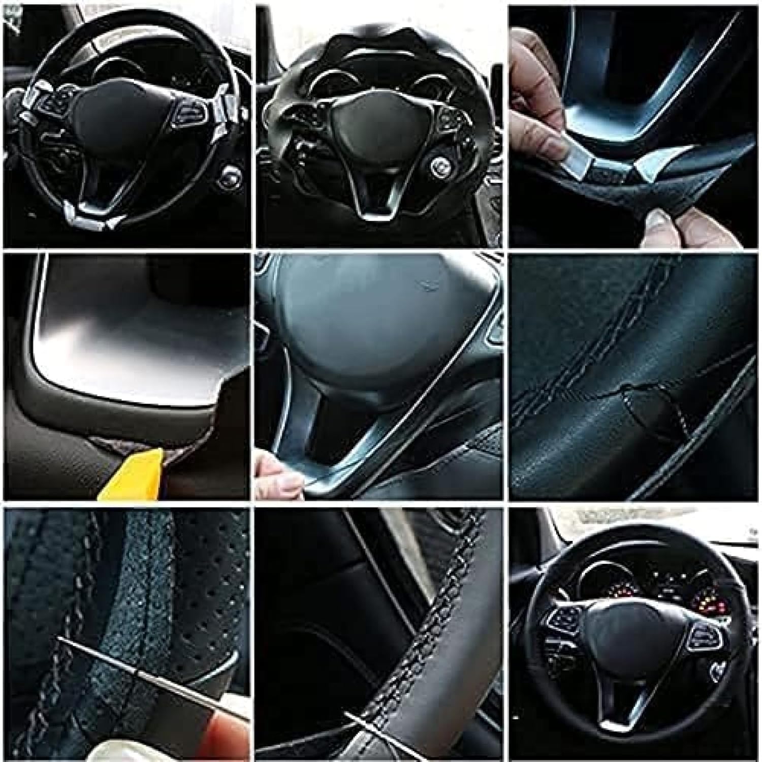 WouND Funda de cuero para volante de automóvil, para Toyota Land Cruiser Prado 2010-2014 para Tundra Tacoma 4Runner, línea amarilla, transpirable,